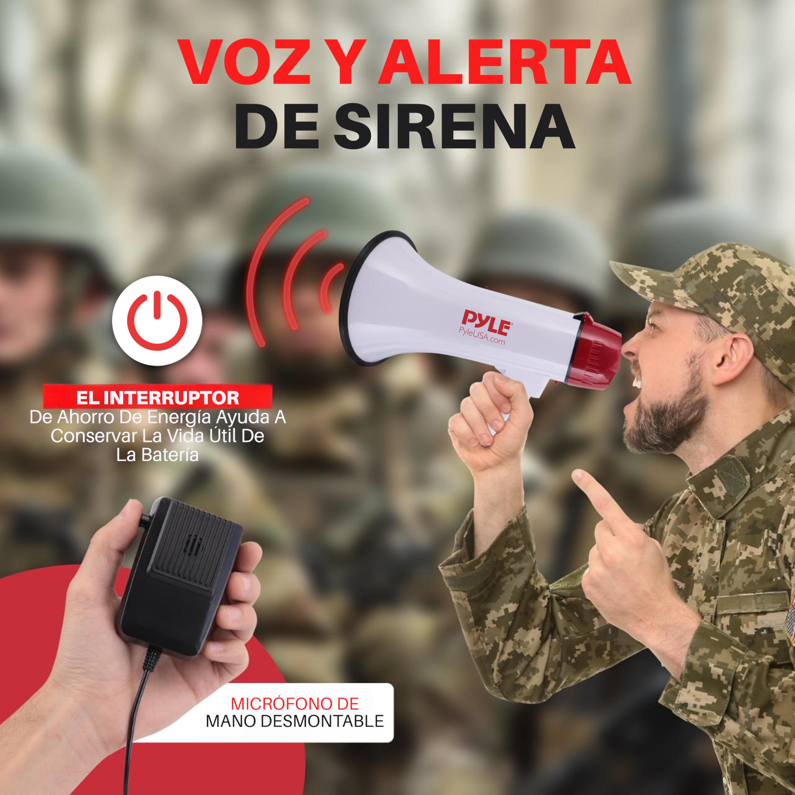 Pyle Megafono Portatil Sirena Control de Volumen Microfono Interiores Exteriores