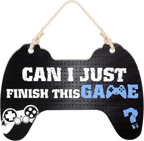 Jetec Cartel de juego para dormitorio, controlador de madera, placa colgante de gamer, cita de juegos, letrero de puerta colgante para niños,