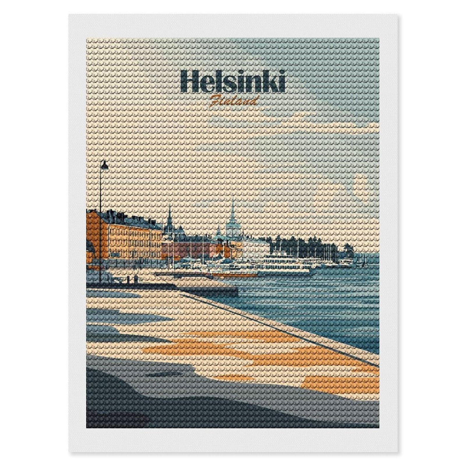Junmoney Helsinki Finland Travel (3) Diamond Painting Canvas Kit 12"x16", Relaxing DIY, Modern Decor, Aesthetic Room Decor, Home Wall Art, Wall Art Gift