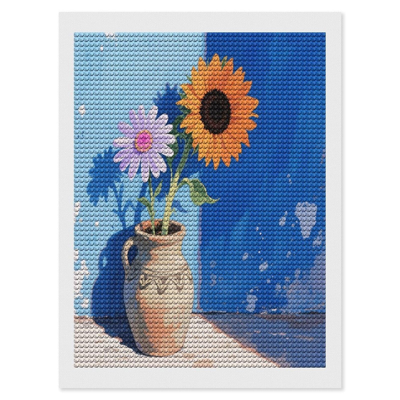 VstaDank Daisy Sunflower Diamond Painting Kits Exquisite DIY Full Round Drill Diamond Dots Painting for Adults Beginner Diamond Photo Paint with Diamond Picture Art Wall Decor 12"x16"