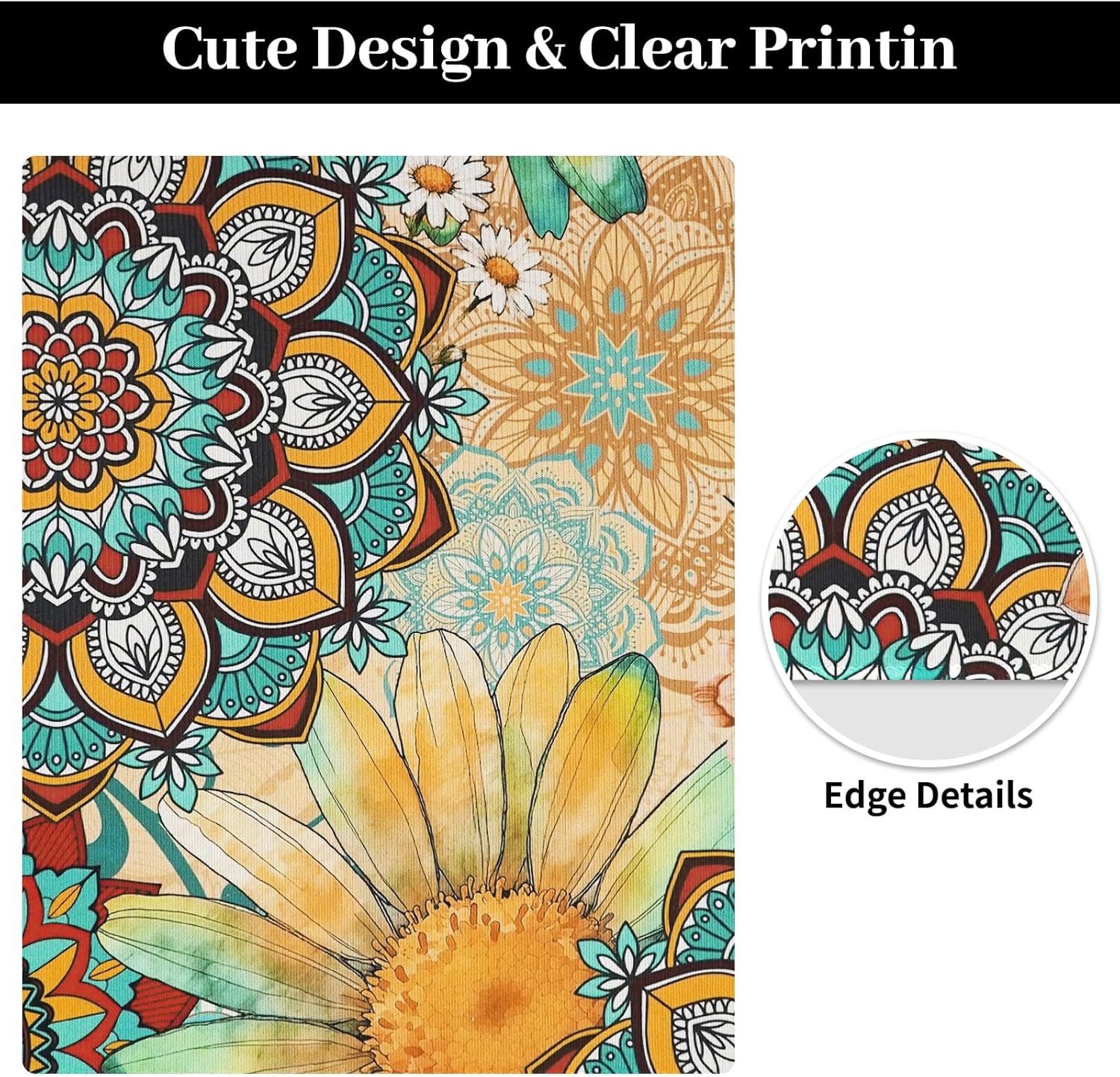 Boho Kitchen Rugs Sets of 3 Piece, Colorful Teal Floral Kitchen Mat for Floor Area Runner Rug Washable, Flower Boho Kitchen Decor and Accessories