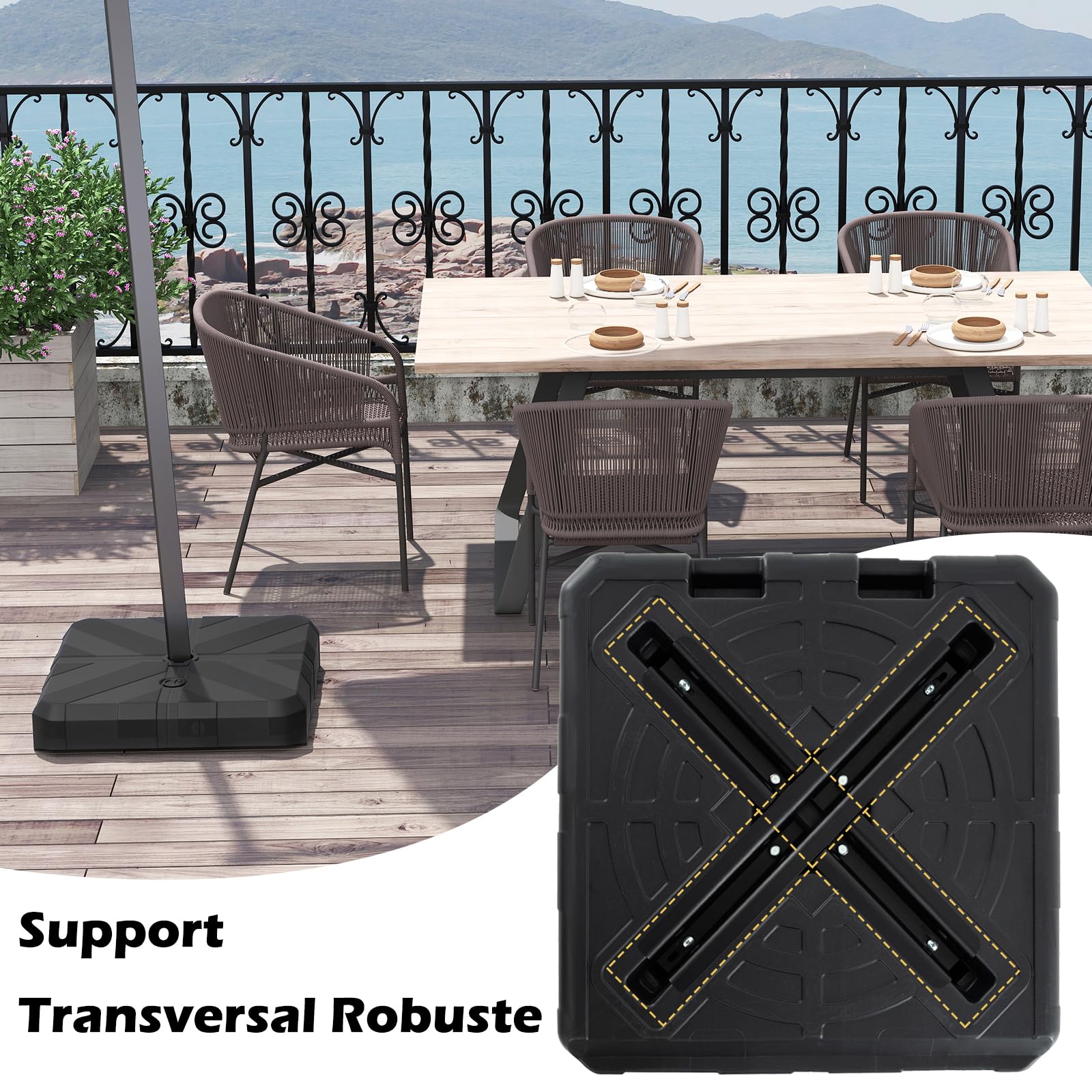 RELAX4LIFE Pied de Parasol Déporté Remplissable 60kg