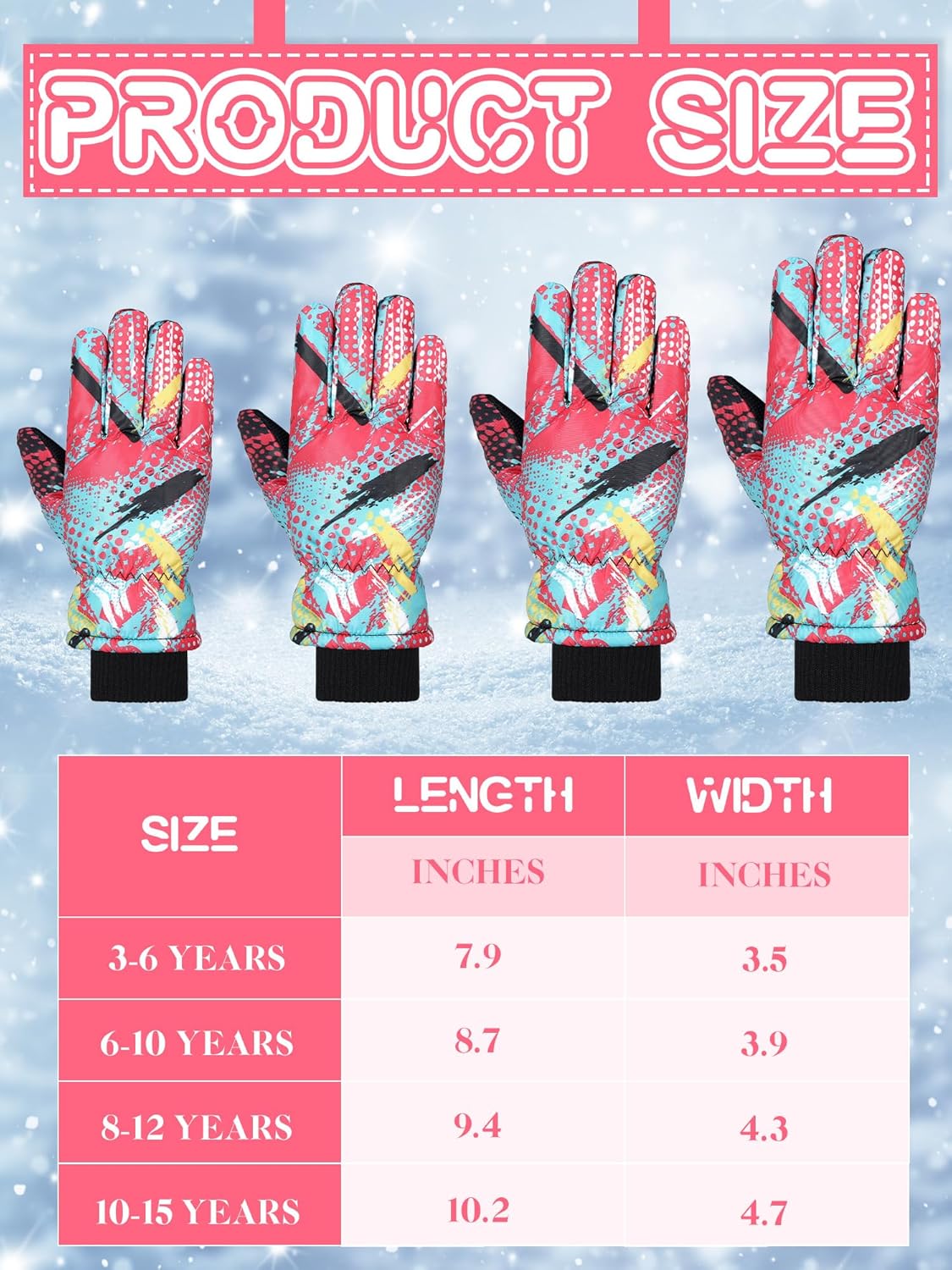 SATINIOR 2 Pairs Kids Waterproof Winter Snow Gloves Ski Gloves for Boy Girl Outdoor Warm Thickening Snowboar - Image 3