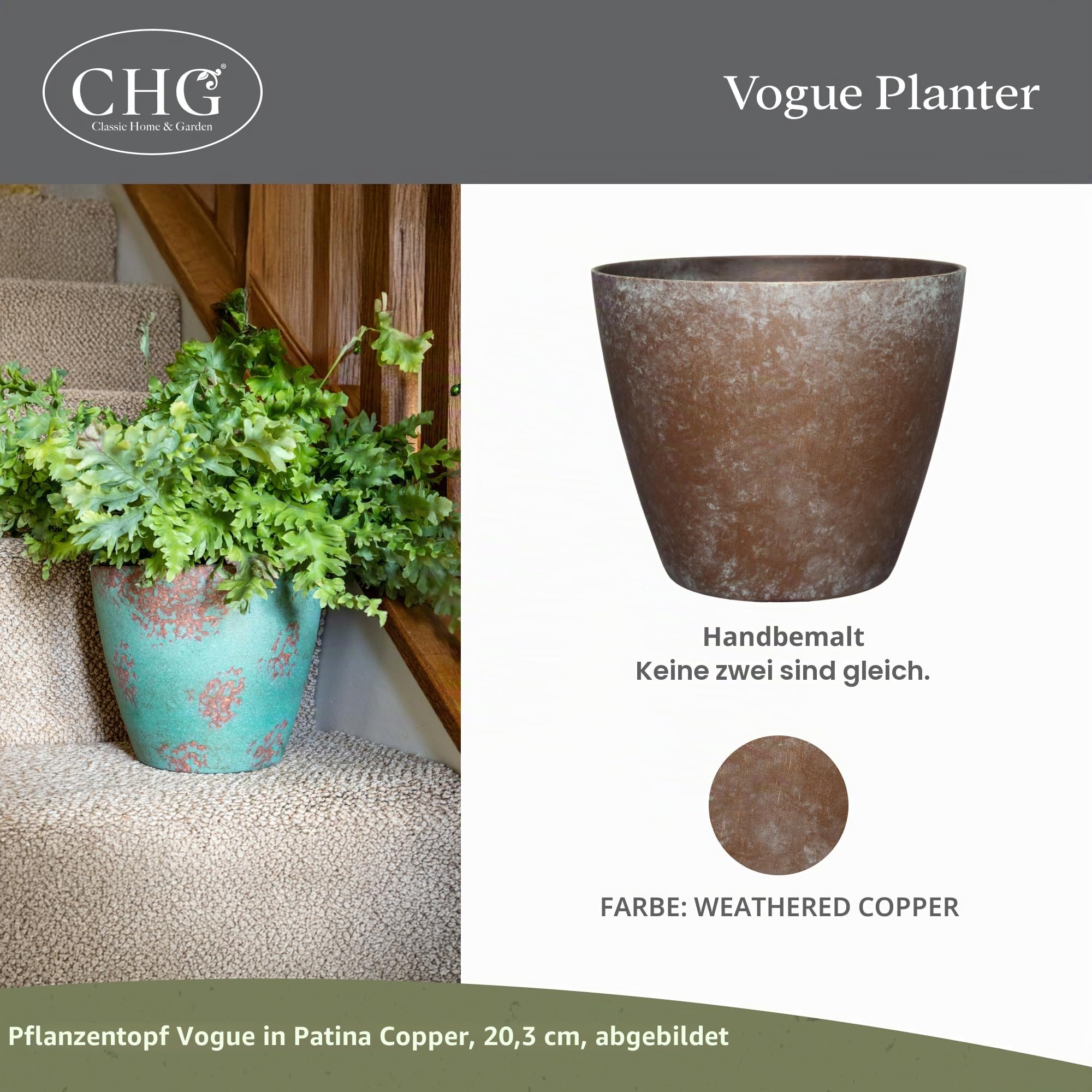 Classic Home and Garden Vogue Pflanztöpfe mit hochwertiger Keramikoberfläche, Moderne Blumentöpfe für drinnen und draußen, UV-beständige Veranda-Übertöpfe, dekorativer Topf für Blumen und Kräuter
