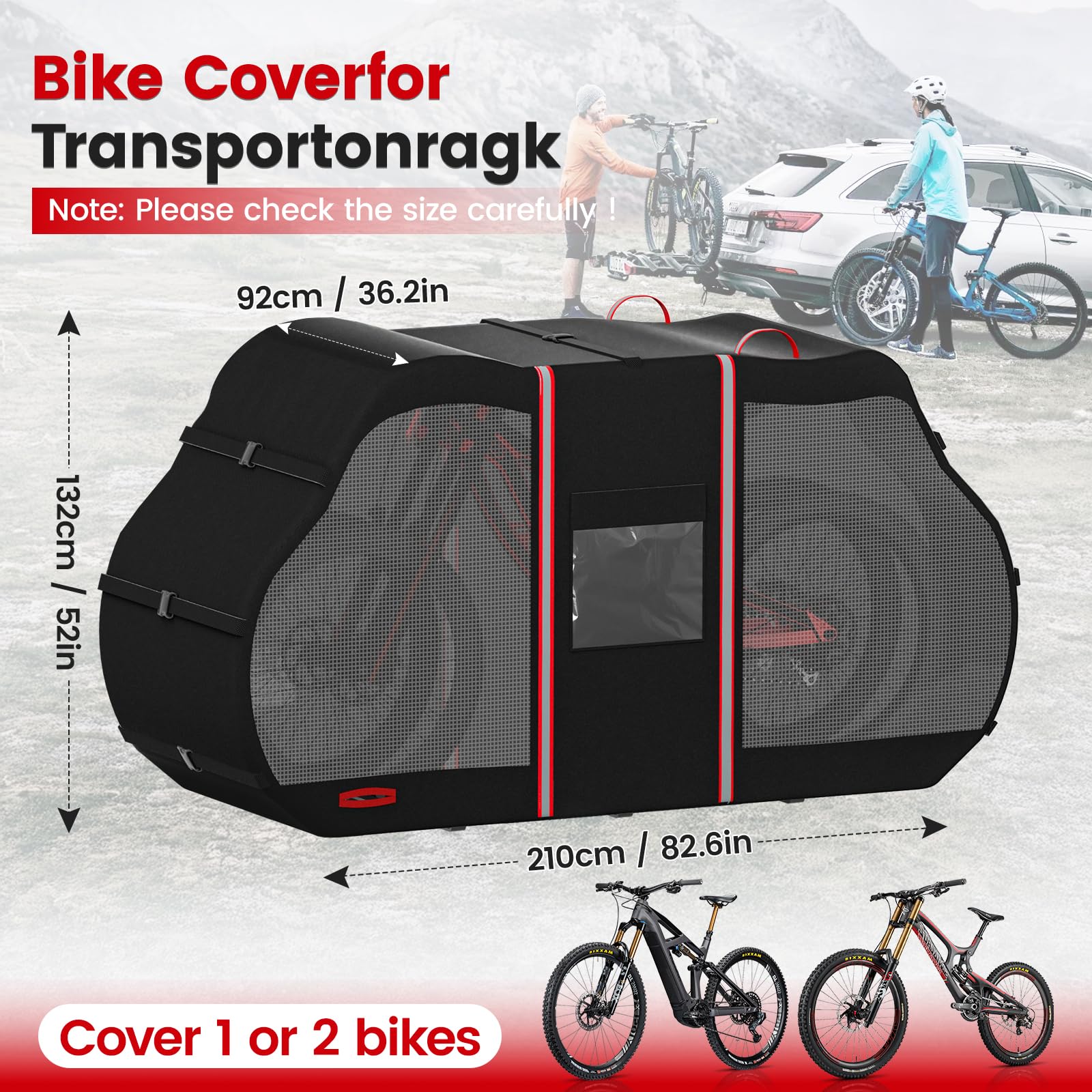 Fahrradabdeckung für 2 Fahrräder Fahrradhülle für Heckträger Fahrradschutzhülle Wohnmobil Wetterfest Reißfest 420D Oxford Heavy Duty für Camping Wohnmobil Heckträger,Transparenz