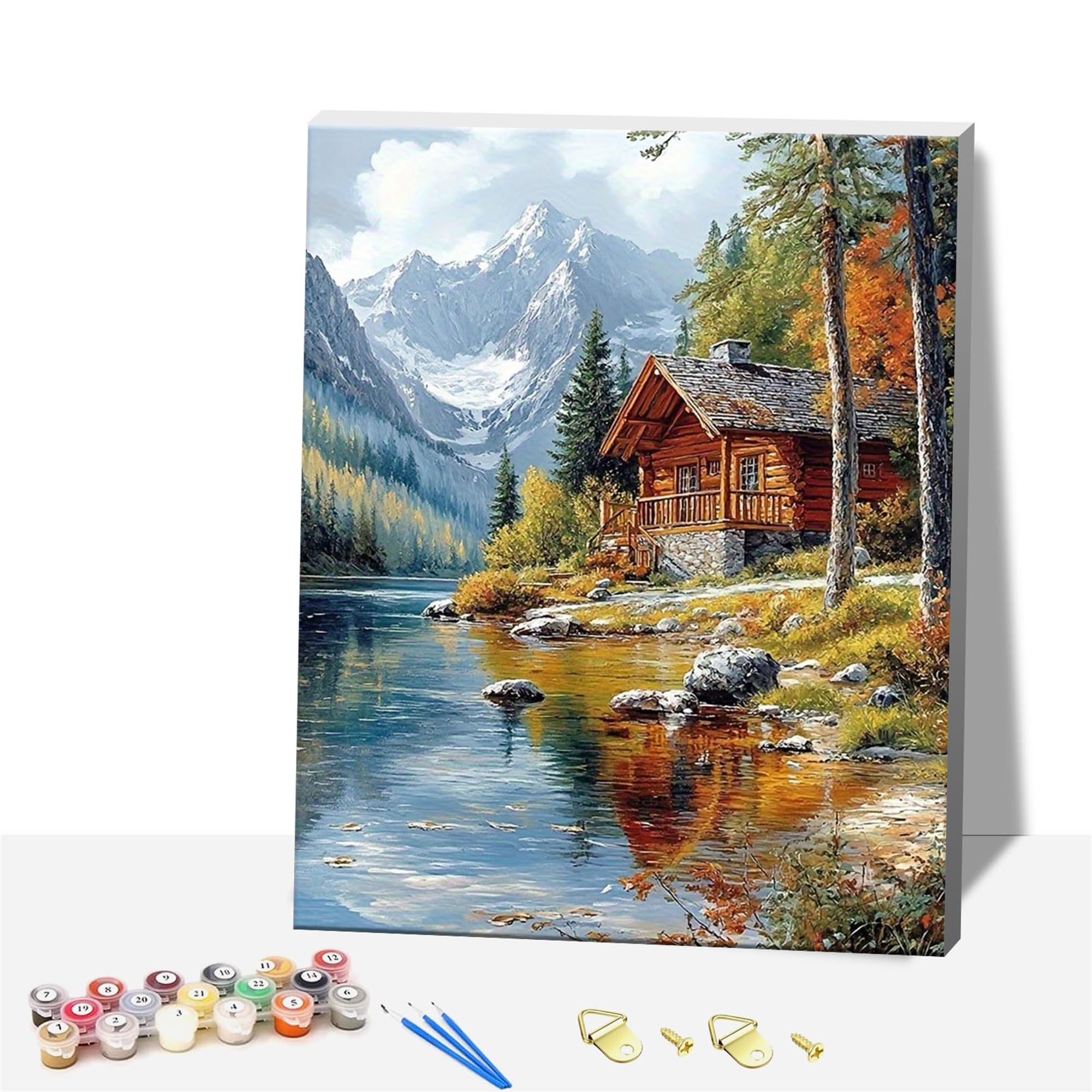 Nanjdian Wooden House Wooden Framed Paint By Number For Adult,Diy Painting Kits For Adults,Color By Numbers,Small Paint By Number Canvas Crafts Watercolor For Beginners Hoom Decor (Wooden House)