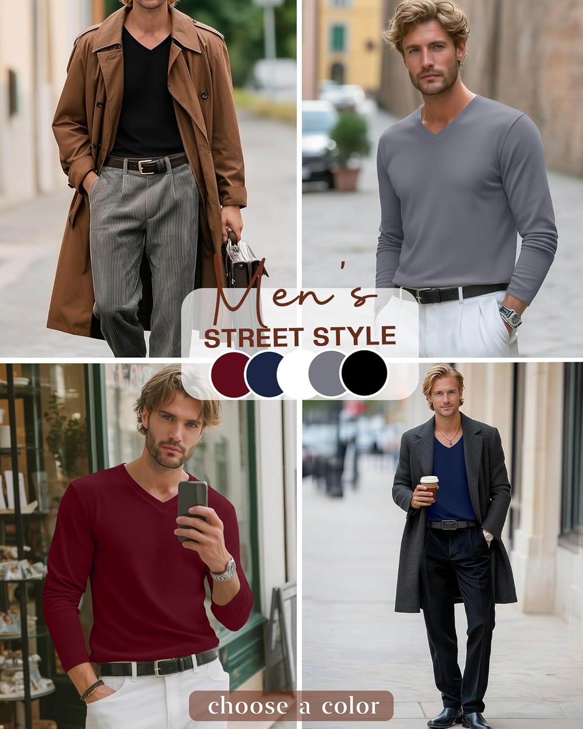5 Pack Men's Big and Tall Thermal Shirts Fleece Lined V Neck Long Sleeve Base Layer Tops Loose Casual Warm Winter - Image 2