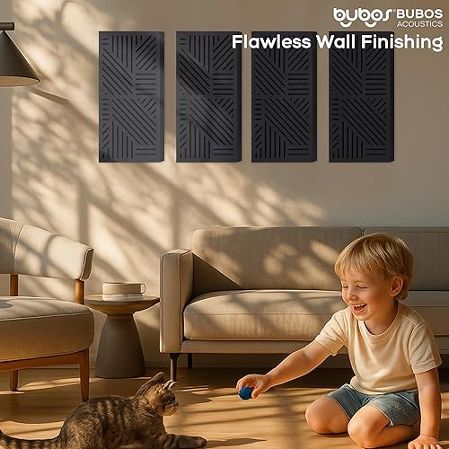 Miniatura 7 de BUBOS Paquete de 4 paneles acústicos gruesos, 23.6 x 11.8 pulgadas, paneles de pared acústicos autoadhesivos que absorben el sonido, para teatro,