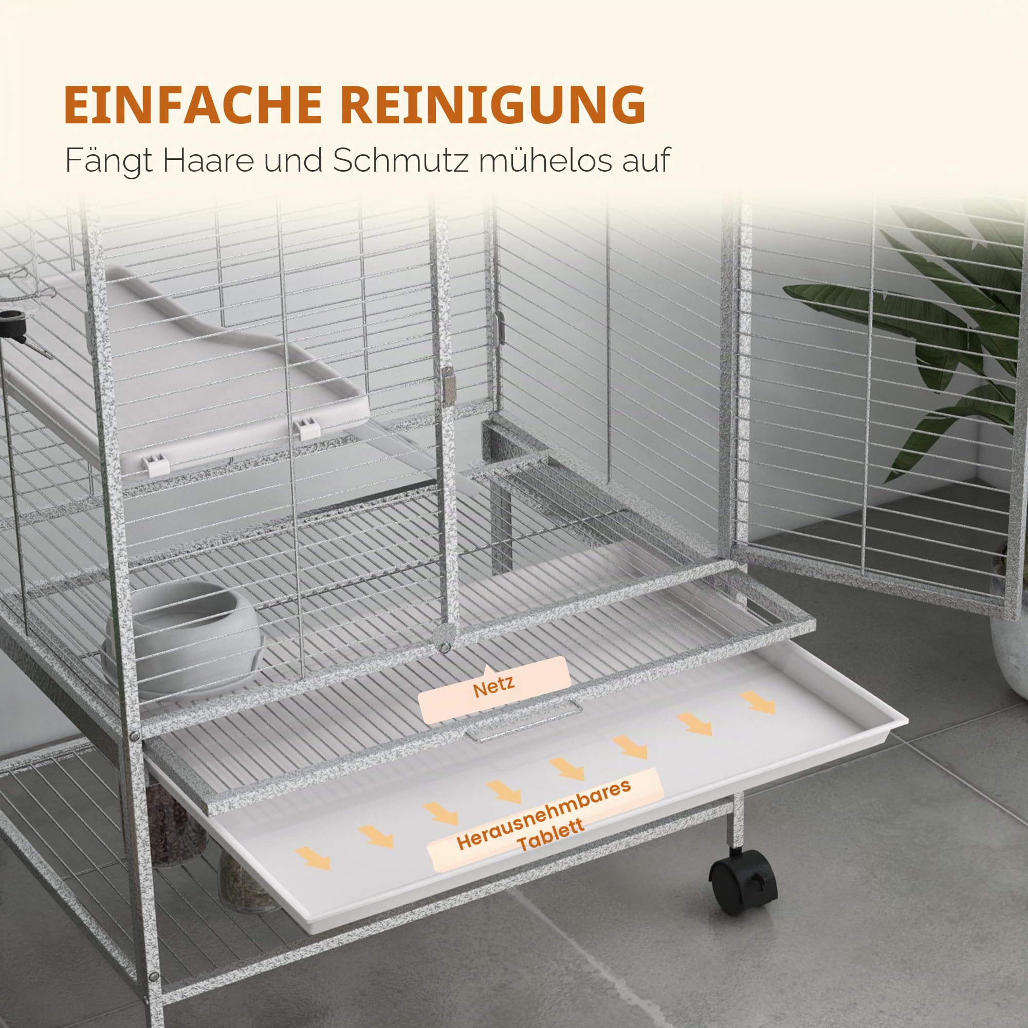 PawHut Käfig für Meerschweinchen u.a. 24x18x34 Zoll Hellgrau