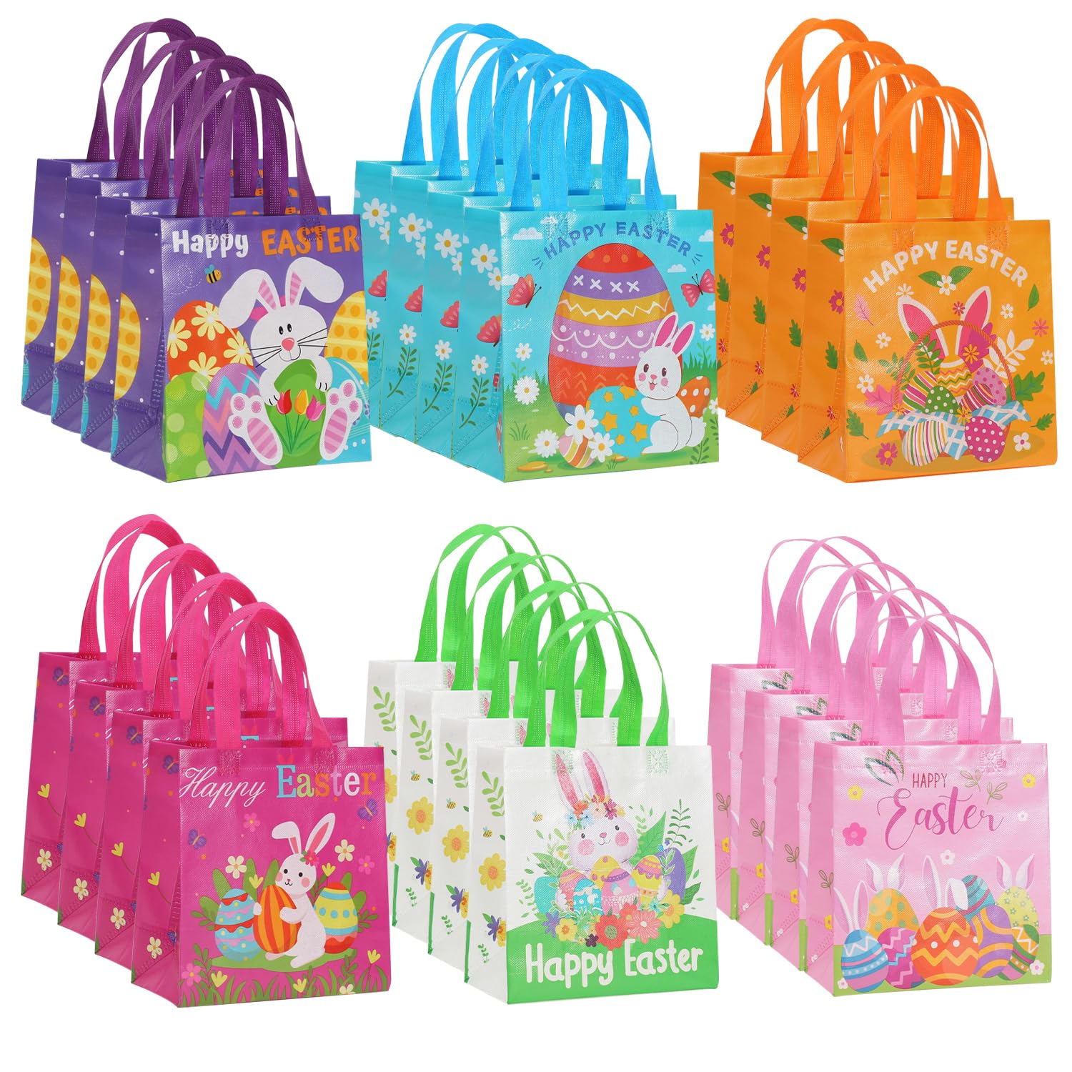 Colodeol 24 Pcs Reusable Easter Tote Bags,Non-Woven Treat Goodie Bag for Kids Egg Hunt Party Supplies — image 1