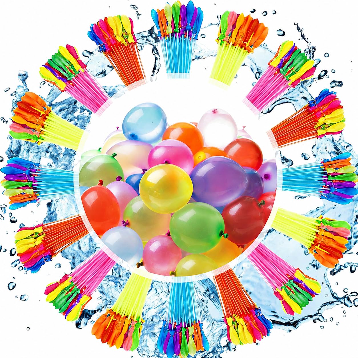 1110Pcs Water Balloons, Rapid-Fill Waterballoons with 4 Filling Nozzles, Colourful Small Balloons for Kids Adults, Backyard Fights, Easy Fill Water Bombs for Summer Outdoor Water Games