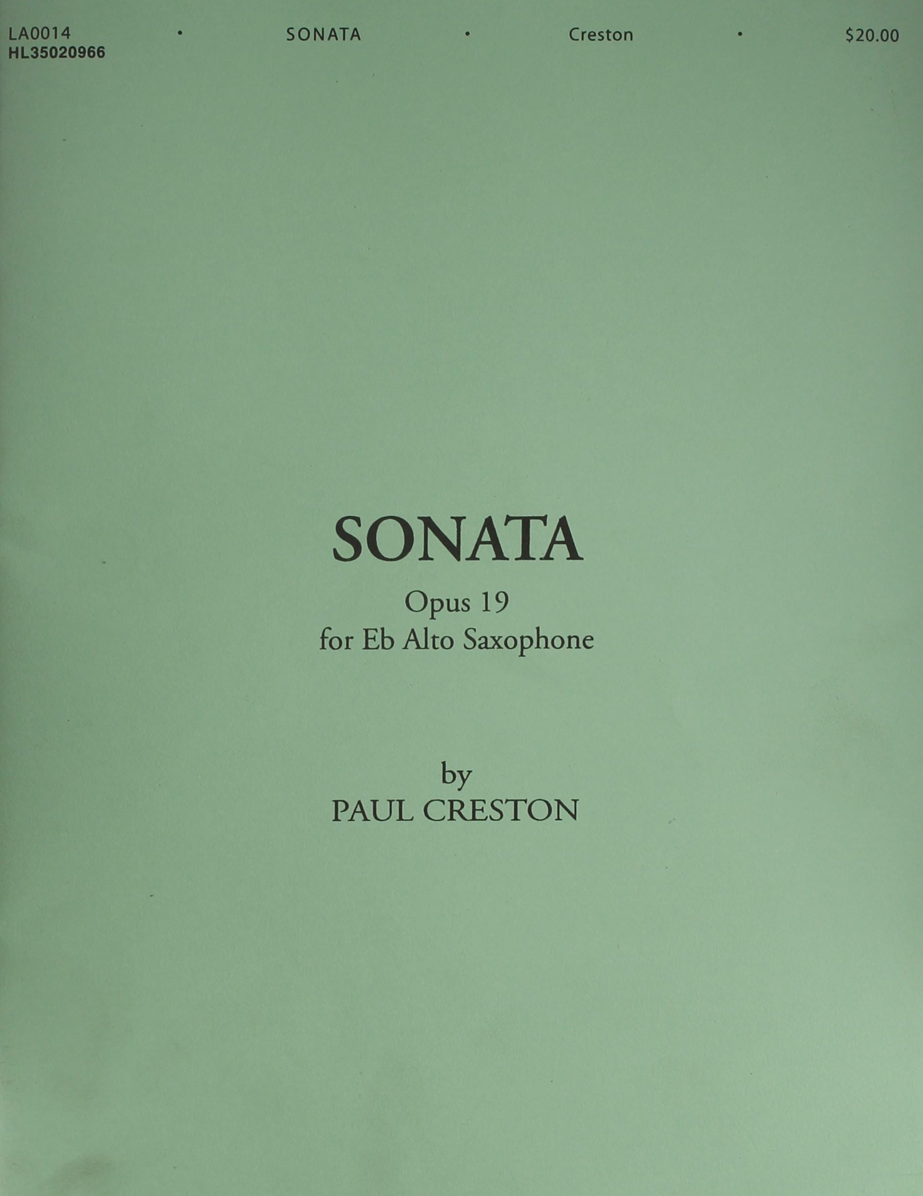 Paul Creston โ Sonata Op. 19 | E-Flat Alto Saxophone Sheet Music | Medium-Difficult Saxophone Solo | 20th Century Concert Piece | Shawnee Press Music Book for Students, Performers, and Competitions