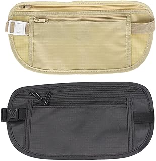 Money Belt, 2 Pieces Money Belts for Travel Hidden, Travel Money Belt, with Adjustable Elastic Strap Sling, Multipurpose Waterproof Travel Bag for Cell Phone Passport Cash Debit Credit Cards