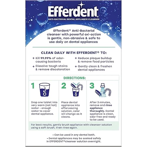 Miniatura 7 de Efferdent Tabletas de limpieza de retenedores, tabletas de limpieza de dentaduras para aparatos dentales, menta fresca y limpia, 90 unidades