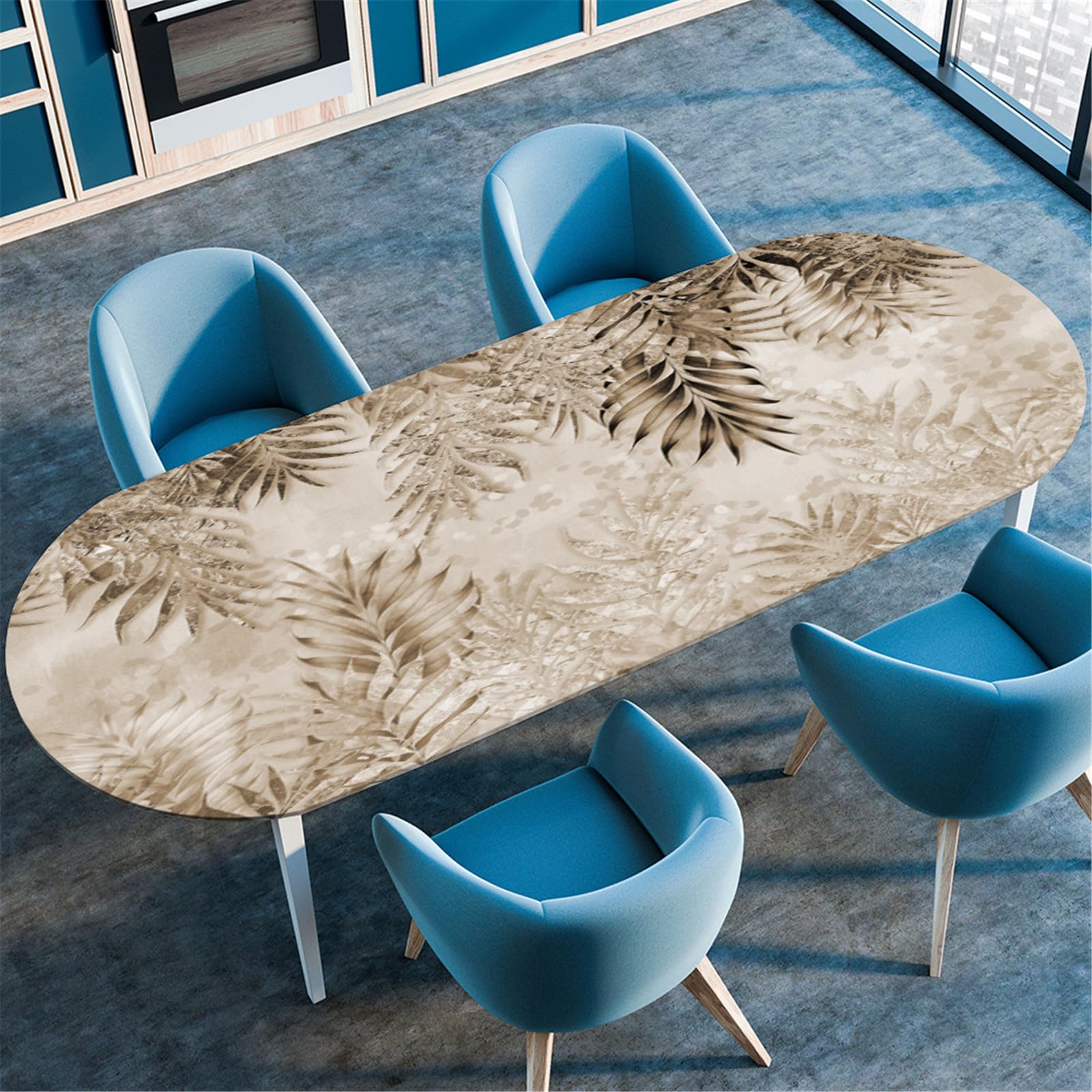 Odot Oval Table Cover Tablecloth Protector Elastic Edged Fitted Oval Tablecloths Wipeable Decoration for Garden Outdoor Kitchen Dining Room, Simple Leaves (Leaves,107x183cm)