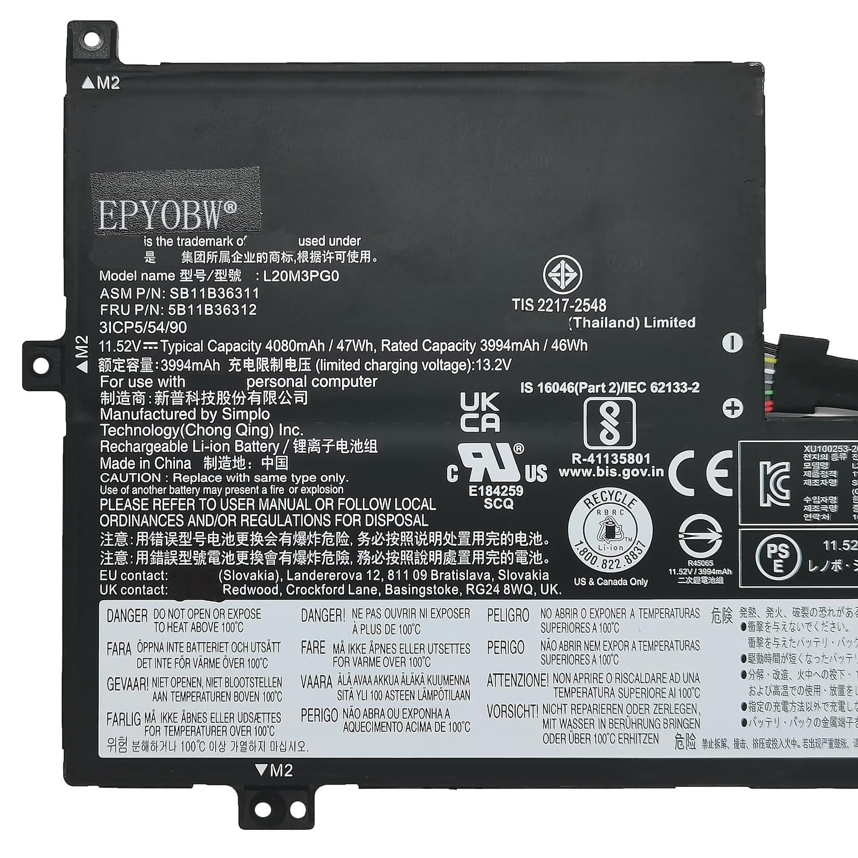 Amazon.com: EPYOBW L20M3PG0 Laptop Battery 47Wh Compatible with