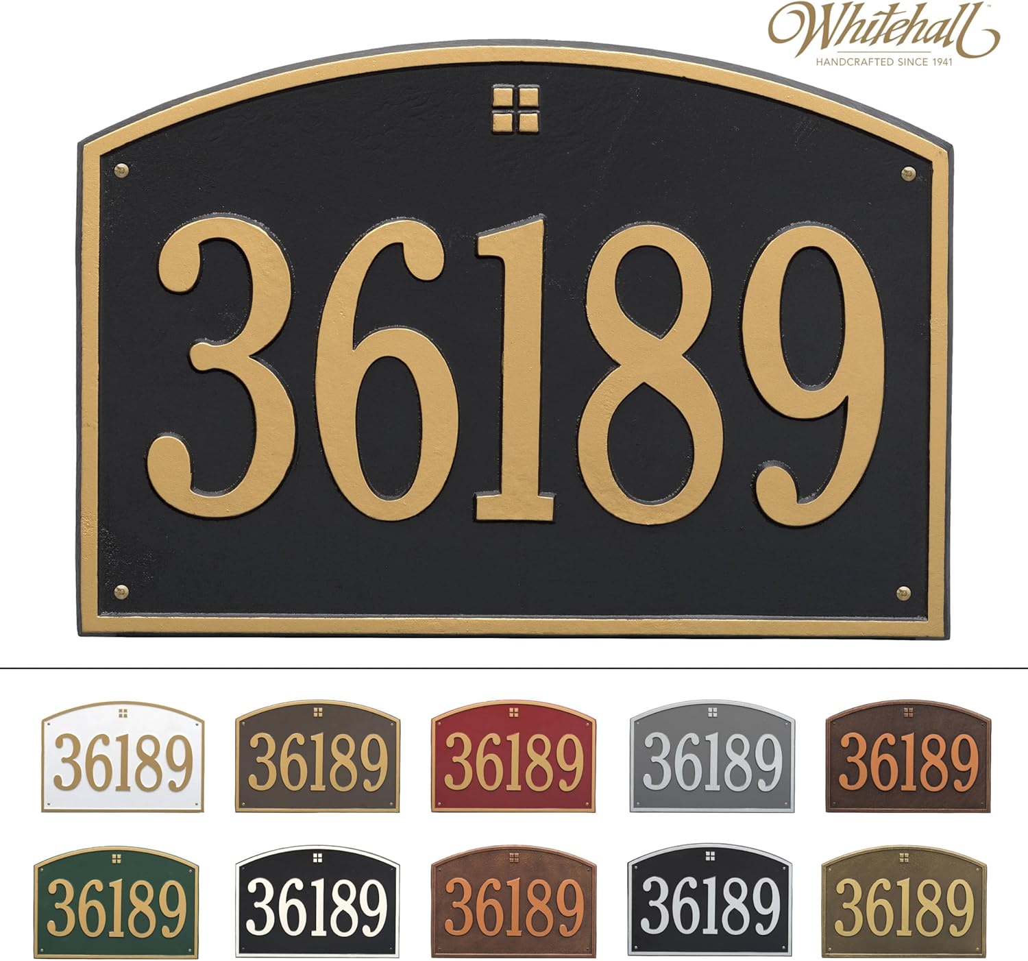 Whitehall Address Plaque, Personalized House Number Sign, Cast Metal Custom Address Plaque for House Numbers, Cape Charles Standard Wall - One Line address Sign (11 Colors Available)