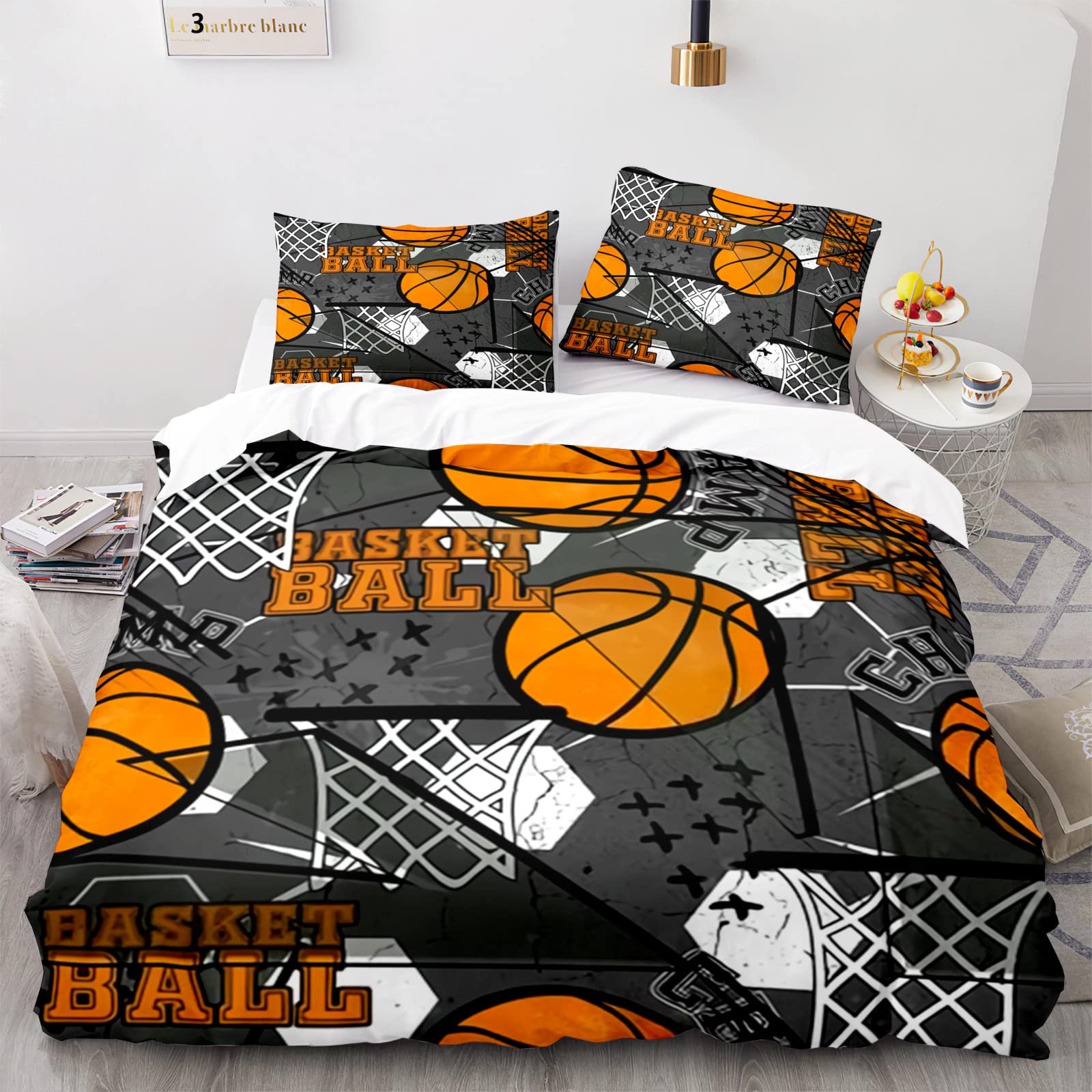 Microfibre Parure Lit 1 Personne Basket Basketball Housse De Couette Ado 140 X 200 Cm Lavable en Machine avec 2 Taies d'oreiller 65X65Cm Parure Housse Couette 140X200