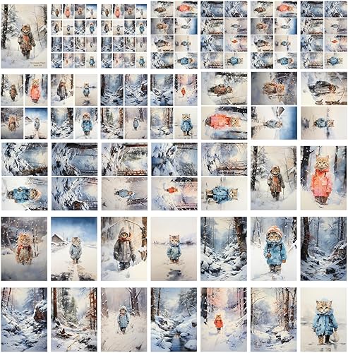 Miniatura 4 de Decoupage - Paquete de papel (35 hojas de 6 x 8 pulgadas), adorables gatos en ropa cálida de invierno para senderismo en el bosque, tarjetas de