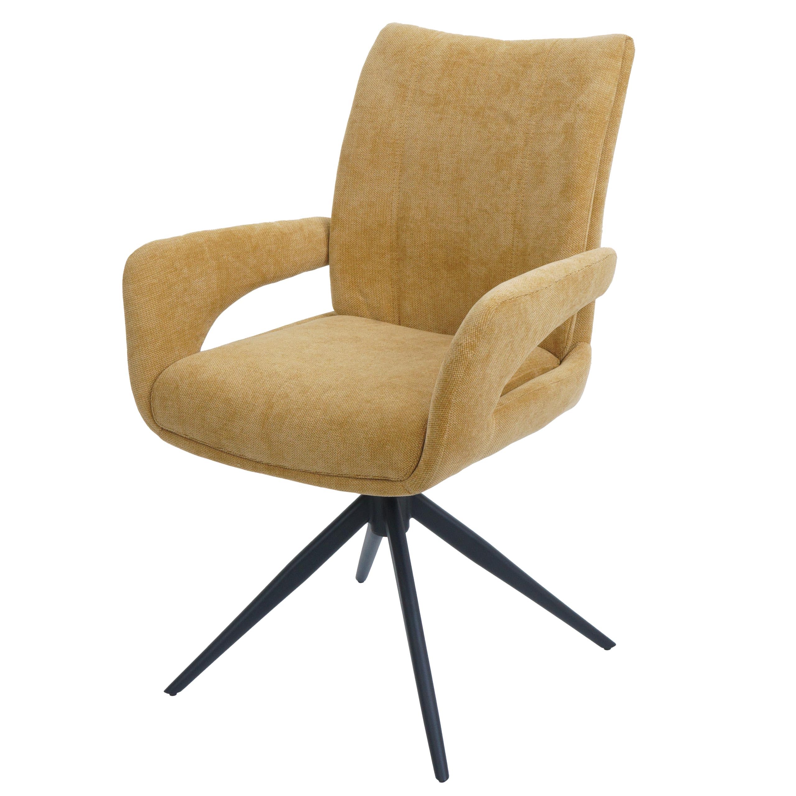 Mendler Esszimmerstuhl HWC-O78, Küchenstuhl Stuhl, drehbar Auto-Return, Stoff/Textil Chenille (310g/m²) Öko-Tex - senfgelb