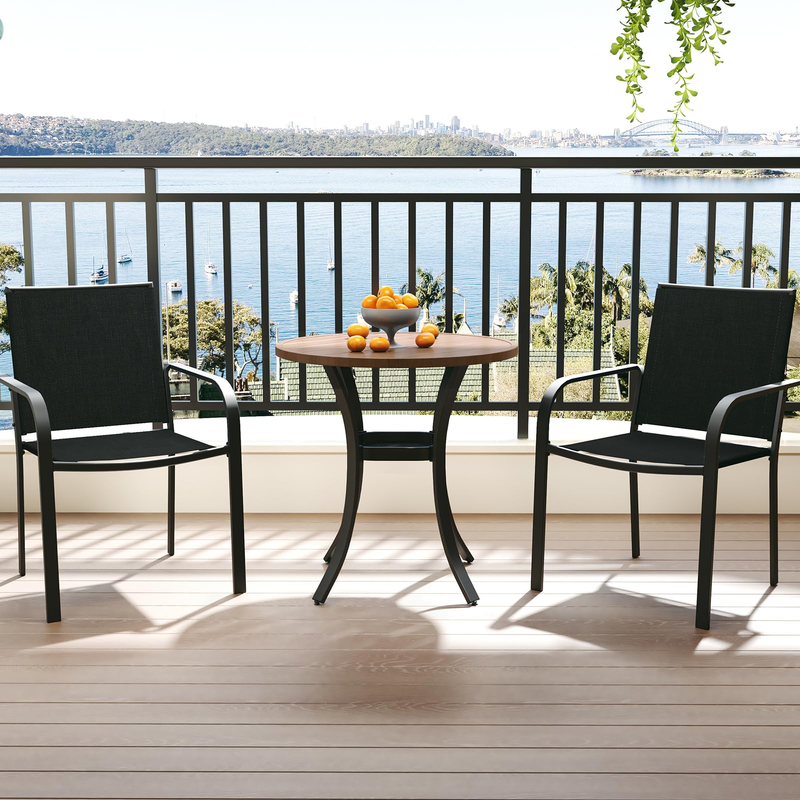 Anmutig Outdoor Bistro Set for 2, Stackable Chairs &amp; Metal Table, Black