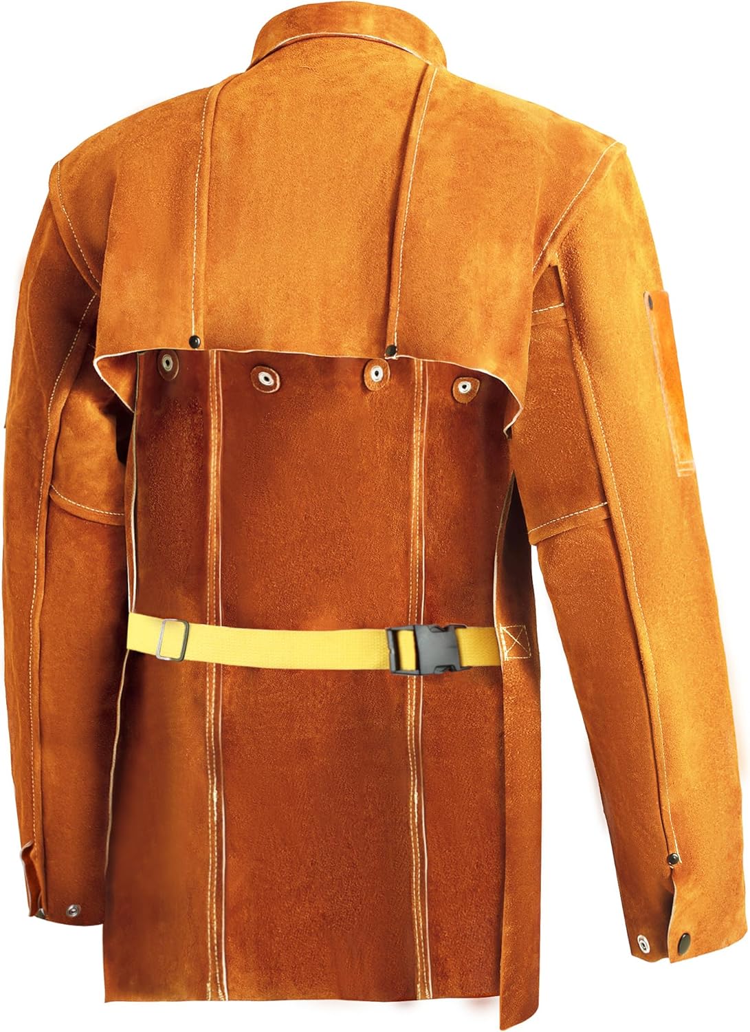 Leather Welding Jacket, Welder Safety Coat, Cape Sleeves with Bib Apron, Heat and Flame Resistant - Image 3