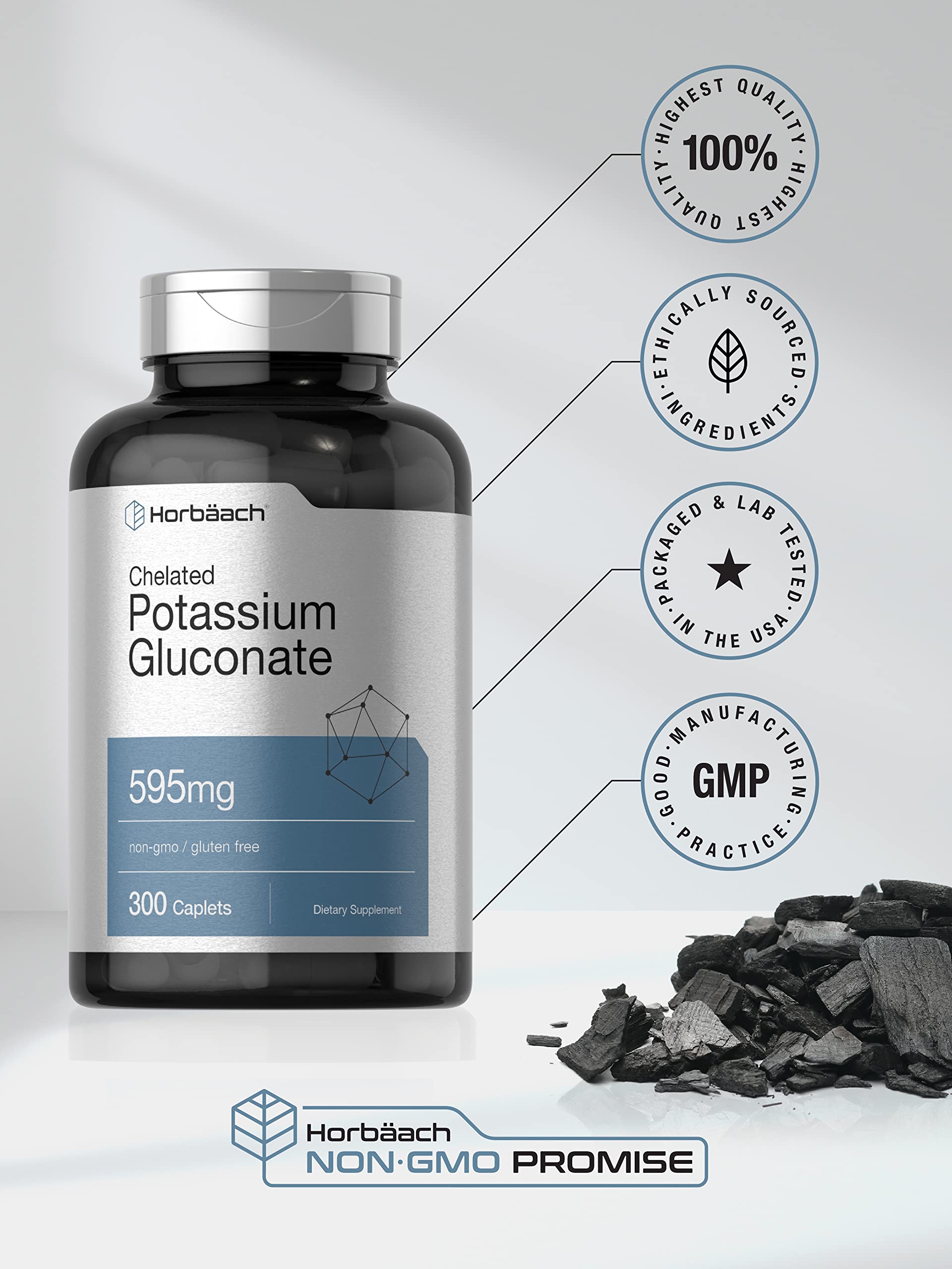 Horbäach Chelated Potassium Gluconate Supplement | 595 mg | 300 Caplets — Amazon image 5