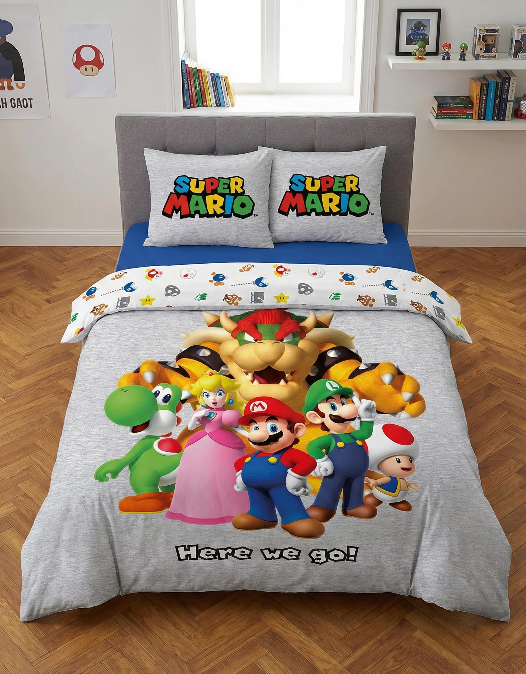 Super Mario Double Duvet Cover 240x220 + 2 Pillowcases 65x65 Reversible