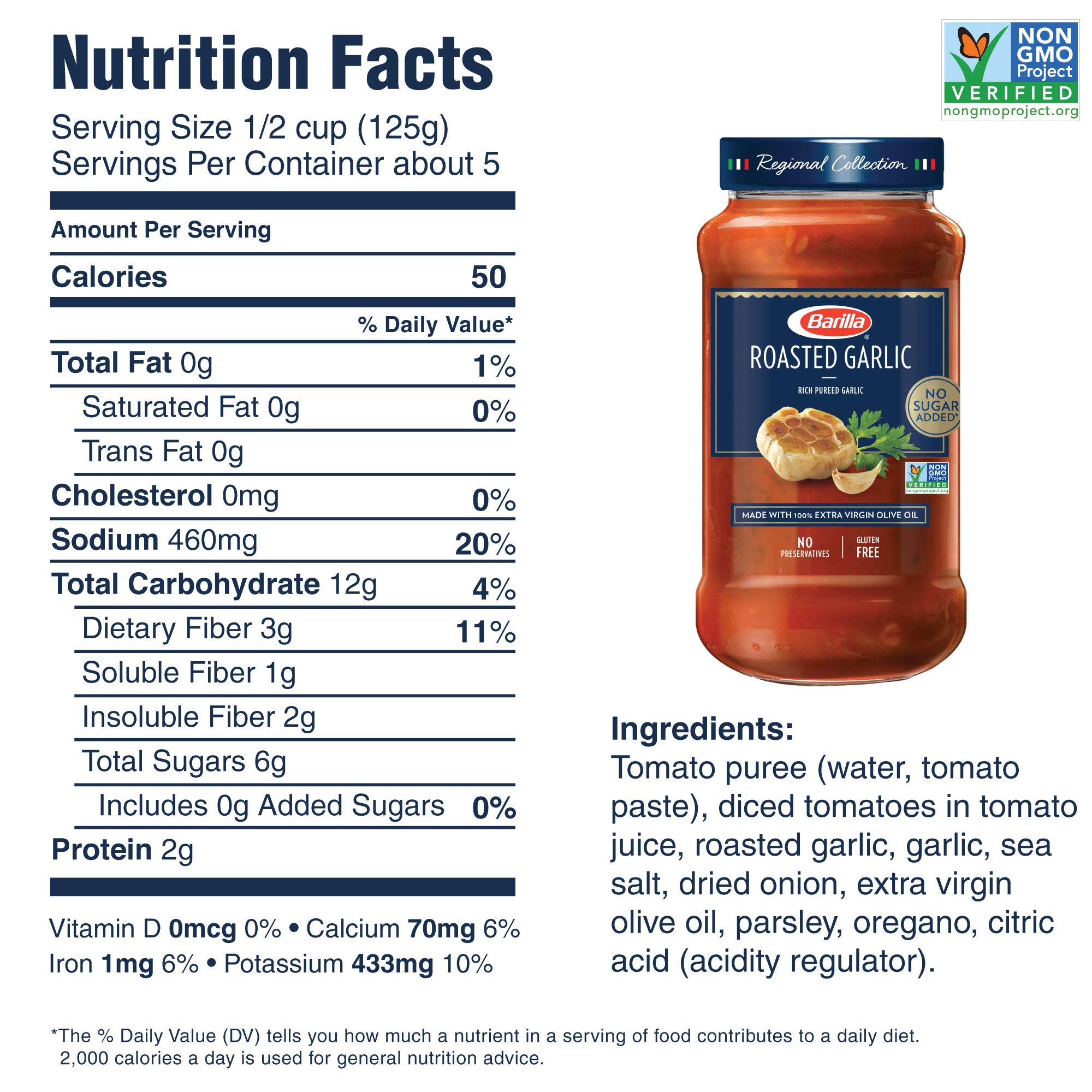 BARILLA Premium Pasta Sauce Roasted Garlic, 24 Ounce Jar - NO ADDED SUGAR -  Made with 100% Extra Virgin Olive Oil - No Artificial Colors, Flavors or ...