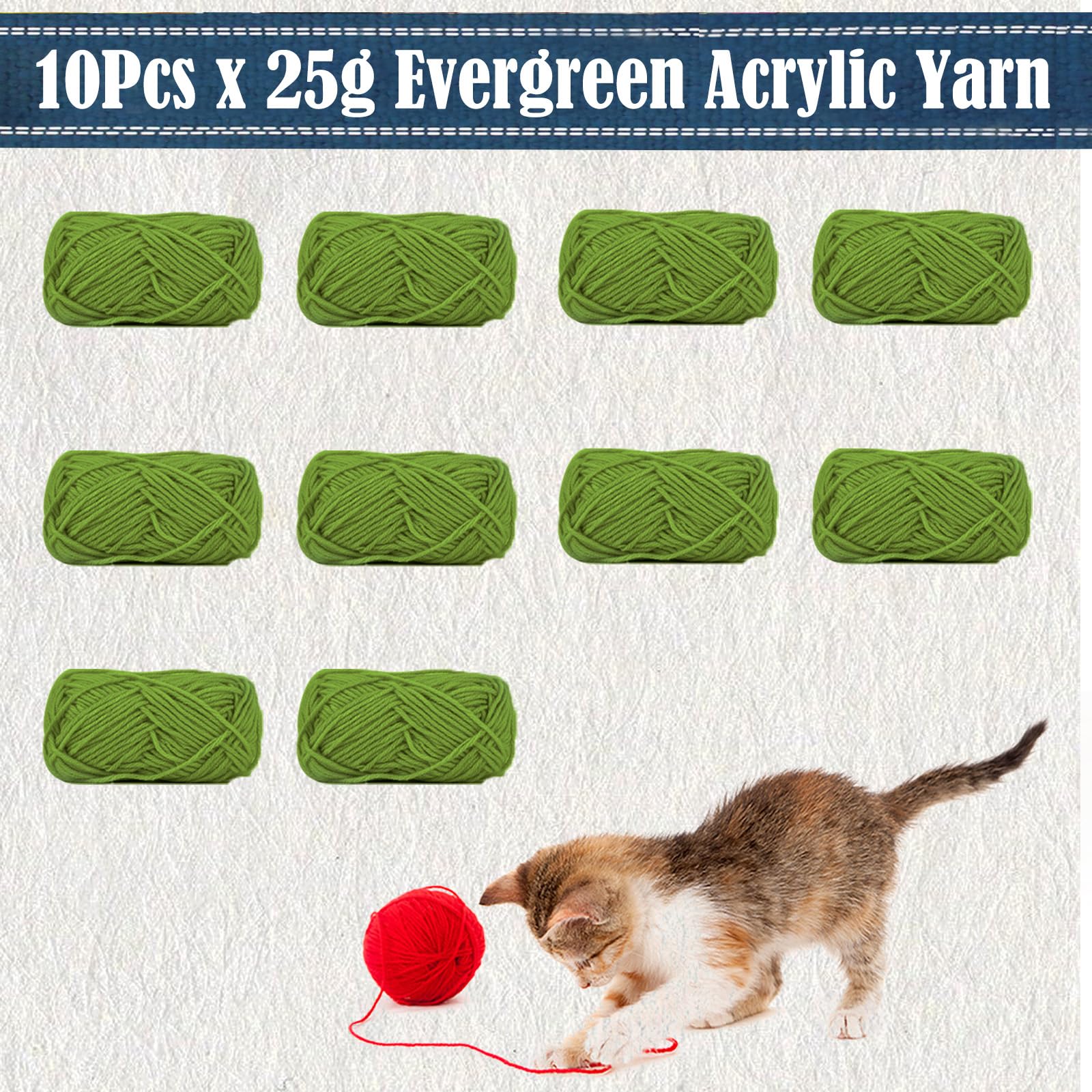 Crochet Yarn Knitting Green Wool 10Pcs x 25g Crochet Wool Yarn Acrylic Green Yarn for Crochet Kits for Beginners Adults Wool for Crochet Knitting and Crafts-Evergreen - Image 3