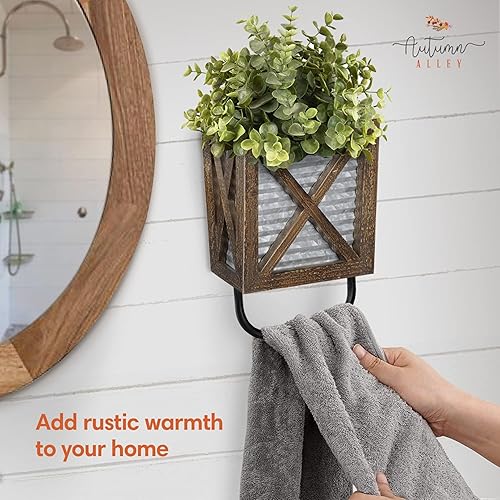 Miniatura 2 de Autumn Alley Farmhouse Decor - Toallero de mano rústico para pared de baño, para pared de cocina con almacenamiento de madera, añade encanto a tu