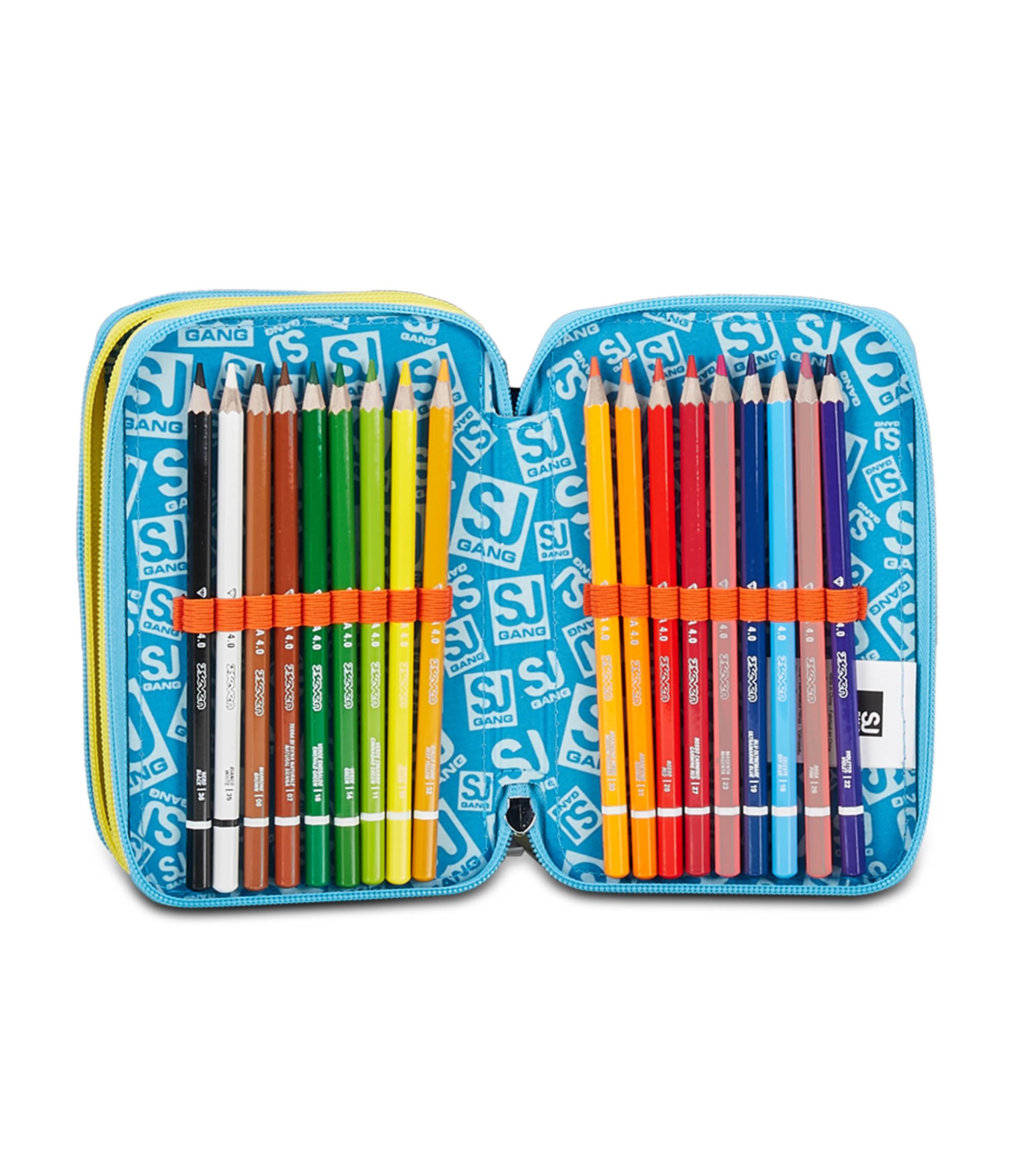 SJ Gang Astuccio Scuola 3 Zip, Blu, Go To Space, Portapenne Triplo Scomparto Completo Di Penne, Matite, Colori, Accessori Zaino, Elementari, Medie, Bambino, 30C202428-519
