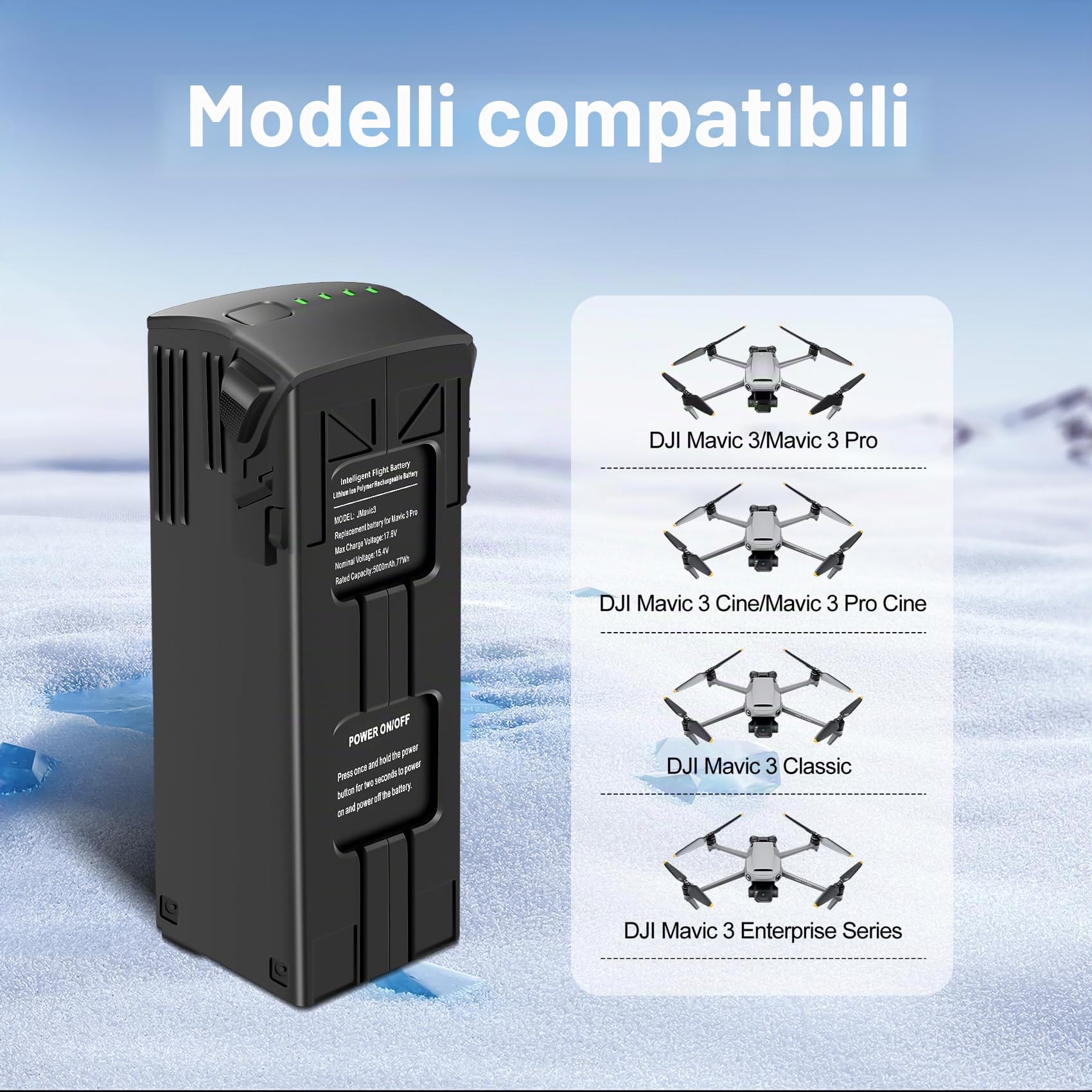 Mavic 3 Serie Batteria di volo intelligente 1 pacco 5000mAh(46 minuti di volo massimo) Compatibile con DJI Mavic 3,Mavic 3 Pro,Mavic 3 Pro Cine,Mavic 3 Classic,Mavic 3 Cine,Mavic 3 Enterprise Series