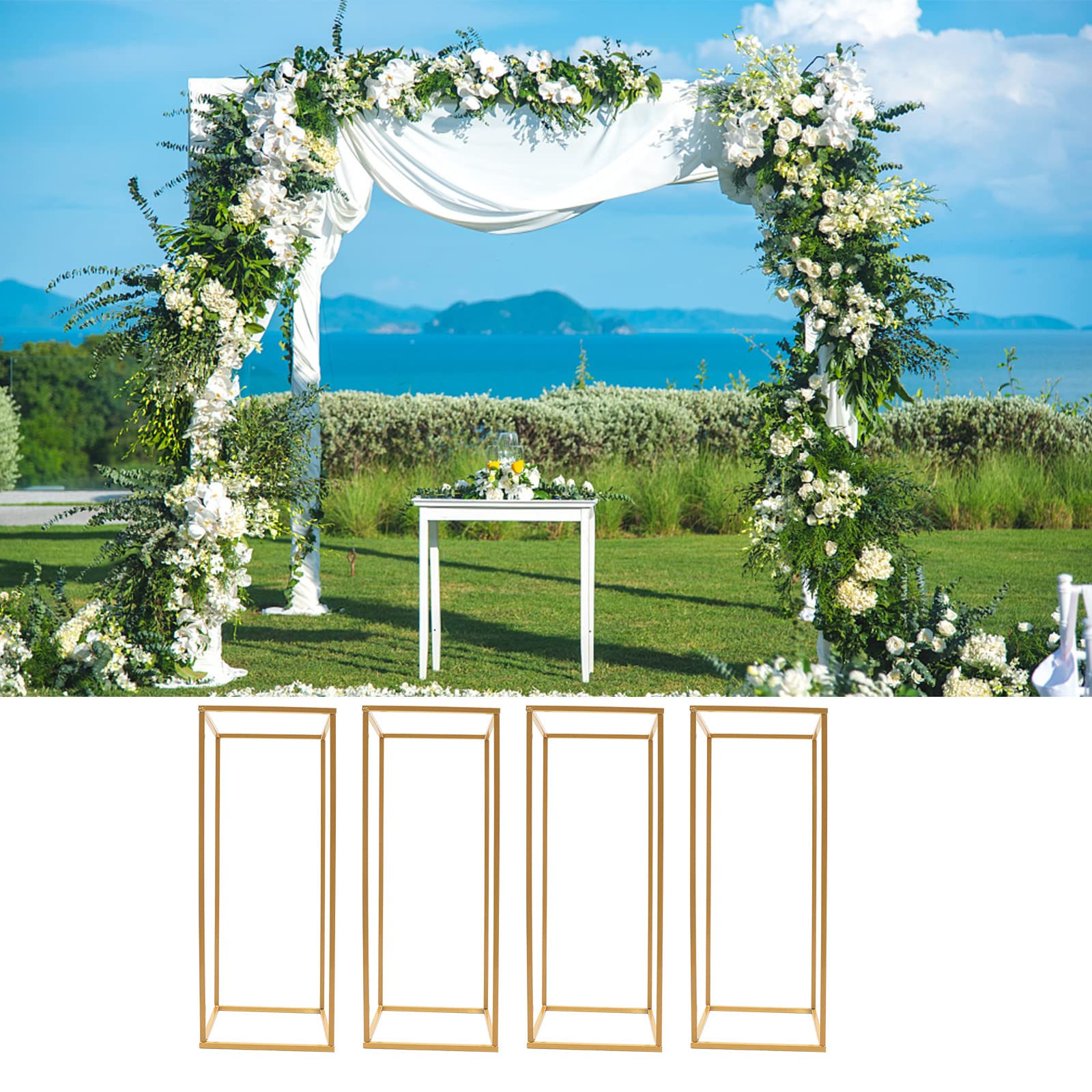 4 soportes de metal dorado para flores, 60 x 24 x 24 mm, para salón, fondo, cafetería, soporte decorativo