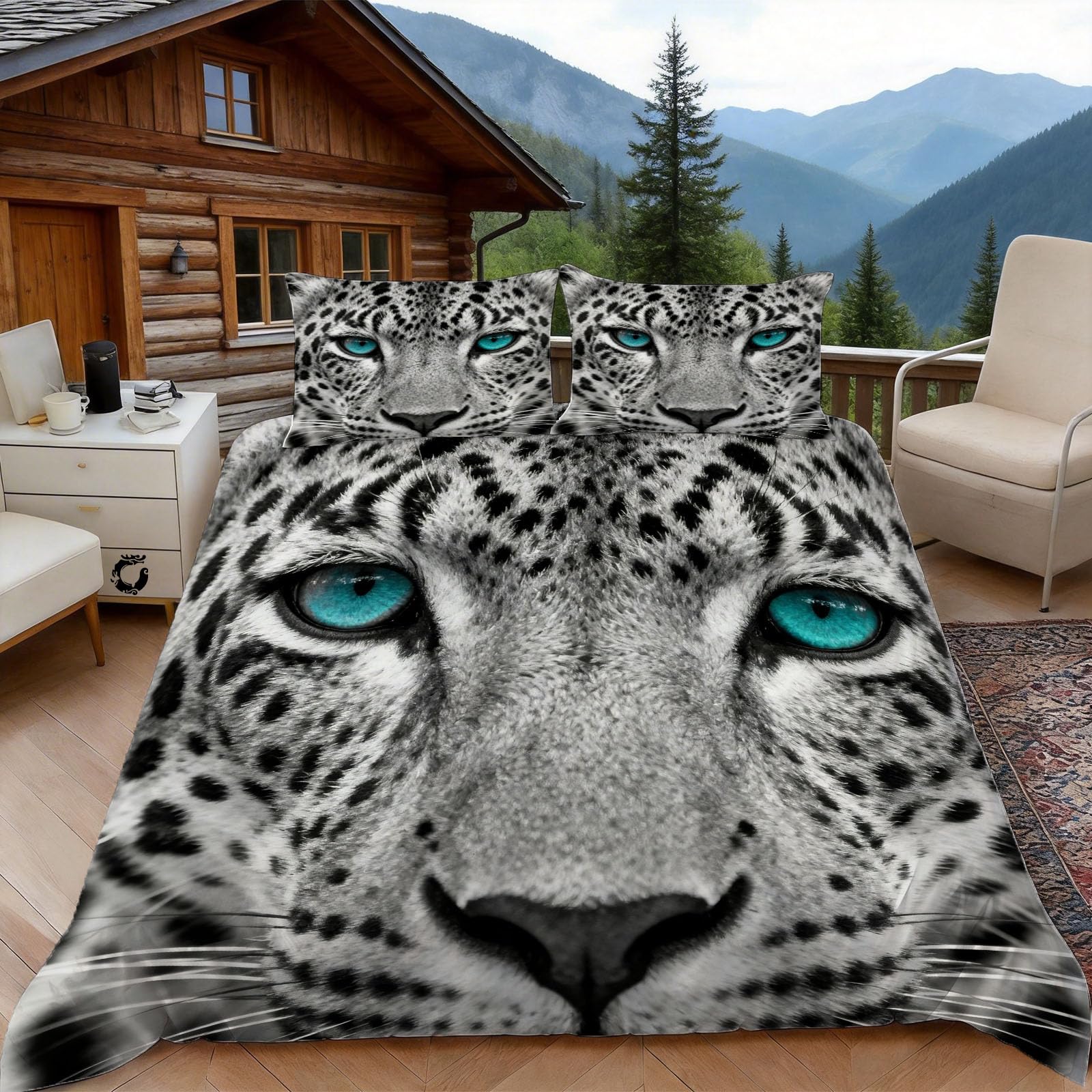 3D Double Duvet Set 3D Printed Animal Leopard Bedding, Wildlife Animal Soft Microfibre Duvet Cover Sets Quilt Cover and Pillow Set with Zipper 3 Pcs