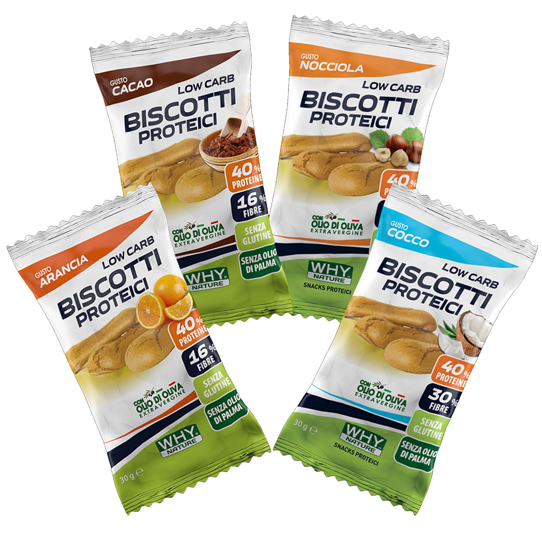 WHY NATURE Biscotti Proteici Low carb. Gusto Cacao. Formato da 30g.