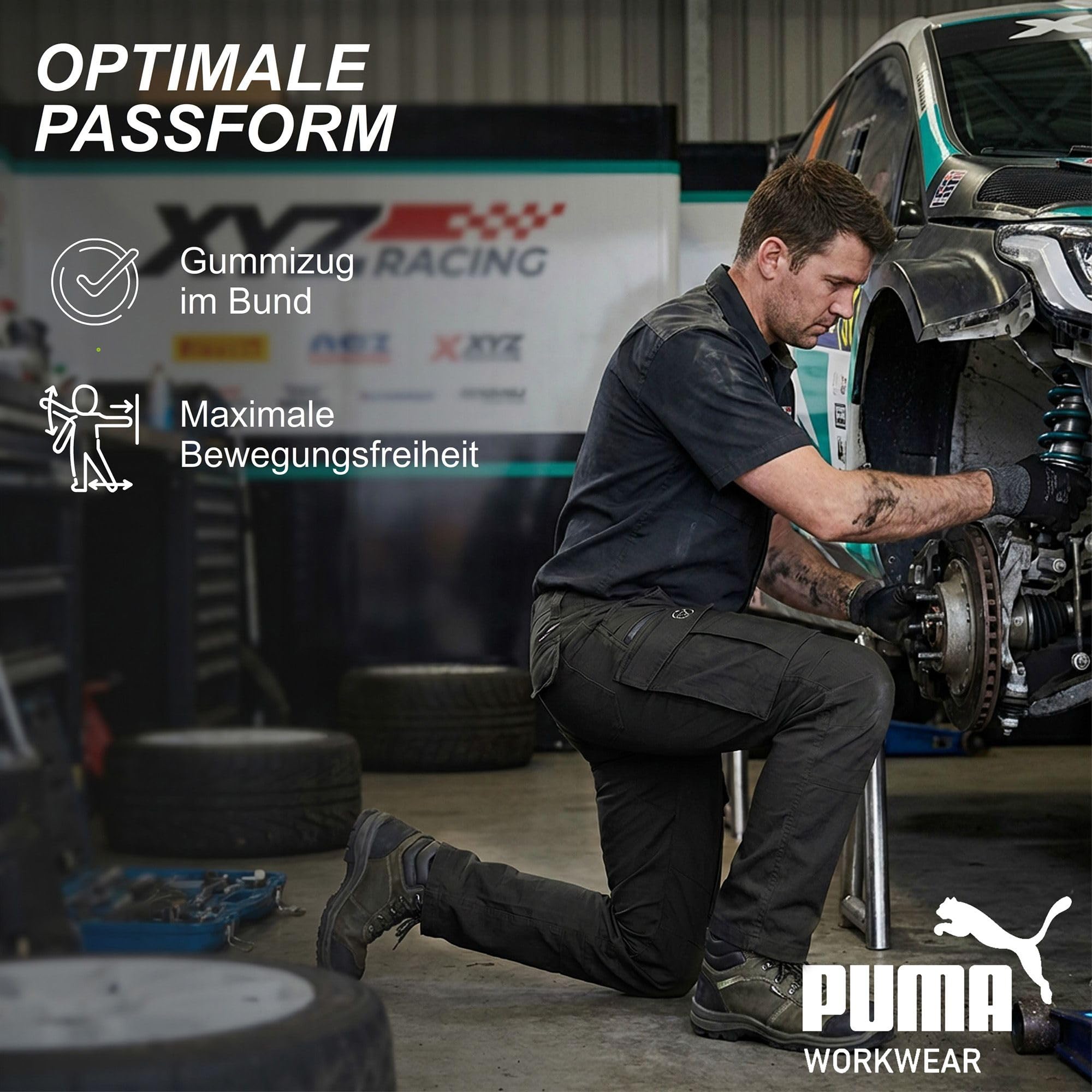 PUMA Workwear Cargohose Arbeitshose Herren – Robuste Hose mit Stretch & Ripstop-Gewebe - Gummizug im Bund - Erhöhtes Rückenteil - Hammerschlaufe - Innenliegende Handytasche