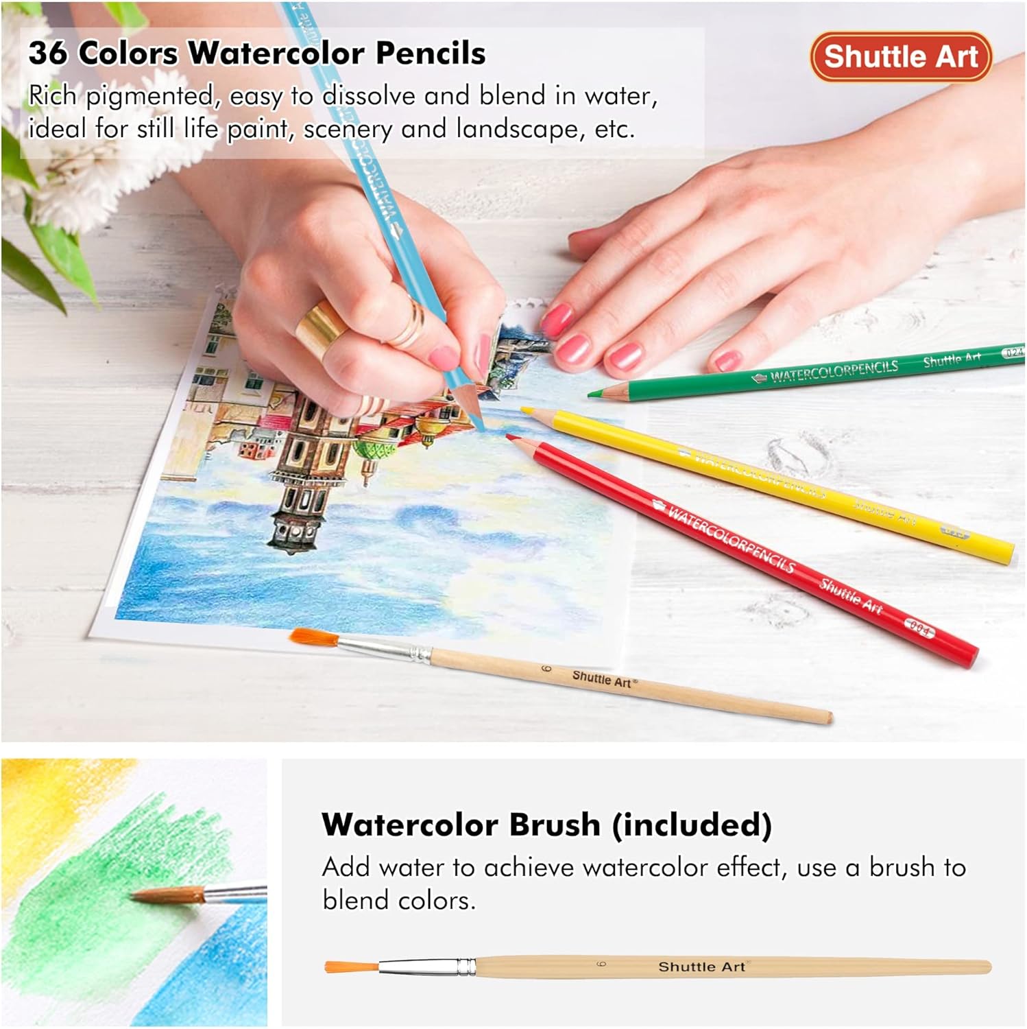 Shuttle Art 123 Pack Art Pencil Set, 36 Watercolor Pencils,36 Oil Based Pencils,12 Sketch Pencils,12 Metallic Color Pencils,12 Charcoal Pencils,15 Pieces Drawing Kit, Great Gift for Kids Adults