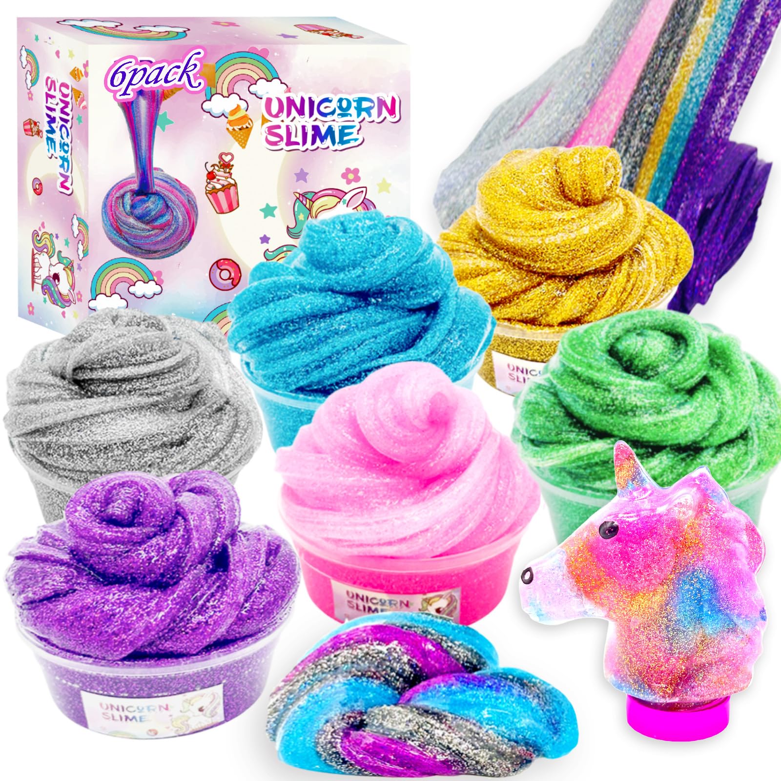 Unicorn Galaxy Slime Party Favors, Non-Sticky, Stress Relief,and Safe for Girls and Boys - Classroom Reward, Easter Egg Filling Stuffers