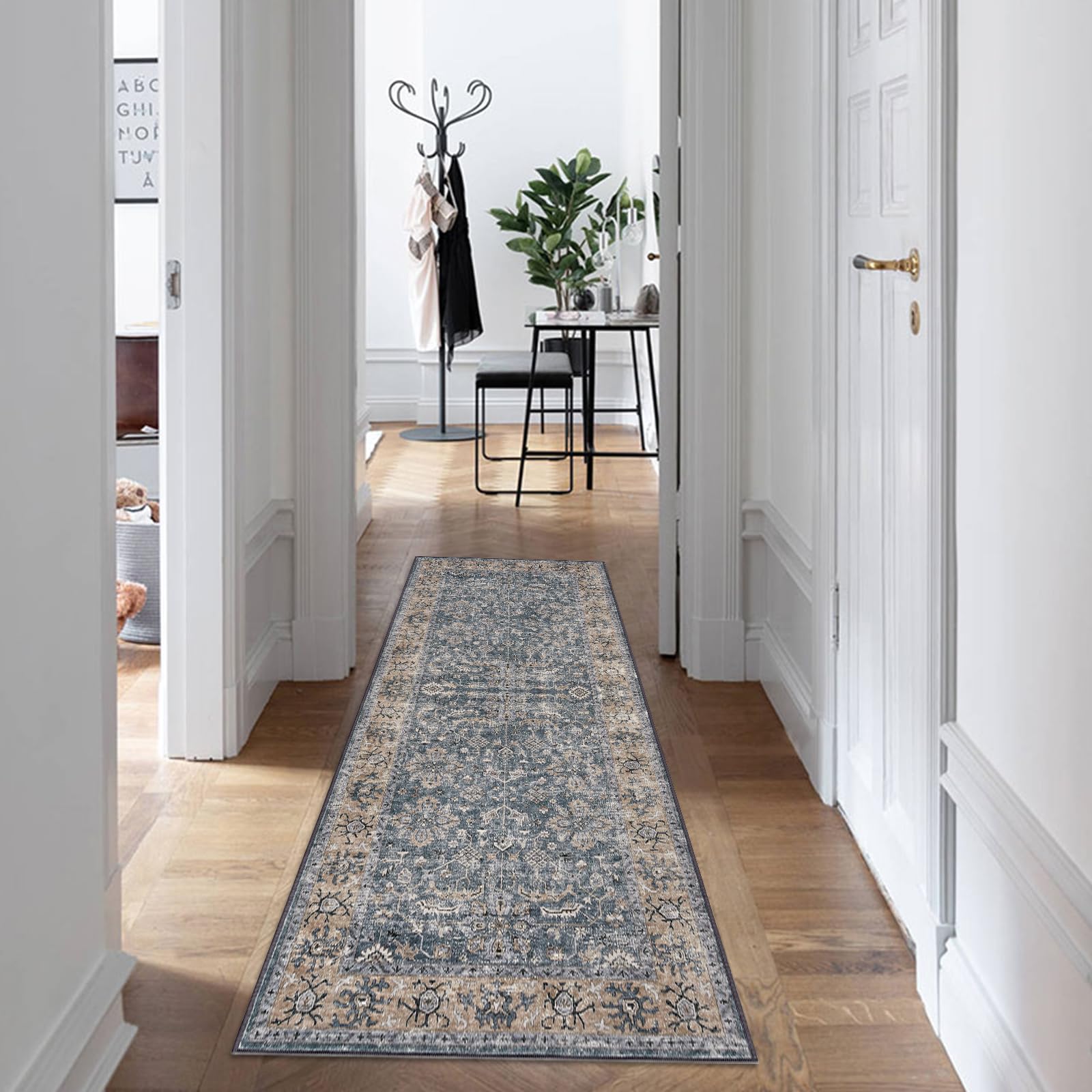 CIBTYHOH Washable Rug Rugs Living Room Carpet for Bedroom Vintage-Inspired Area Rug - Classic Floral Pattern,80 * 150 CM