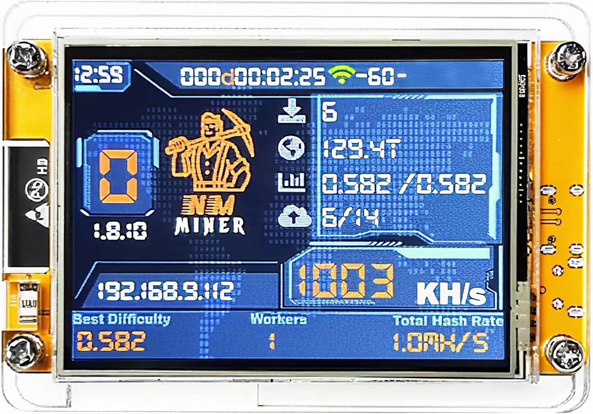 Bitcoin Miner 1000kh/s Hash Rate 2.8" Smart Display USB Plug and Play Bitcoin Lottery Miner Mini Solo Miner Cryptocurrency Mining Machine