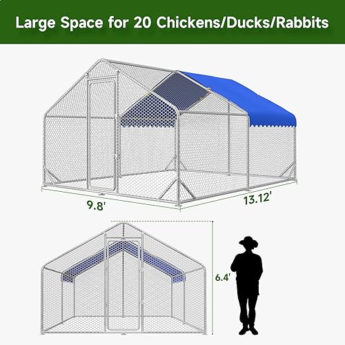 Miniatura 4 de Gallinero grande de metal para 20 pollos, corridos de pollo para patio con cubierta impermeable y anti-UV, corrales de pollo al aire libre con parte