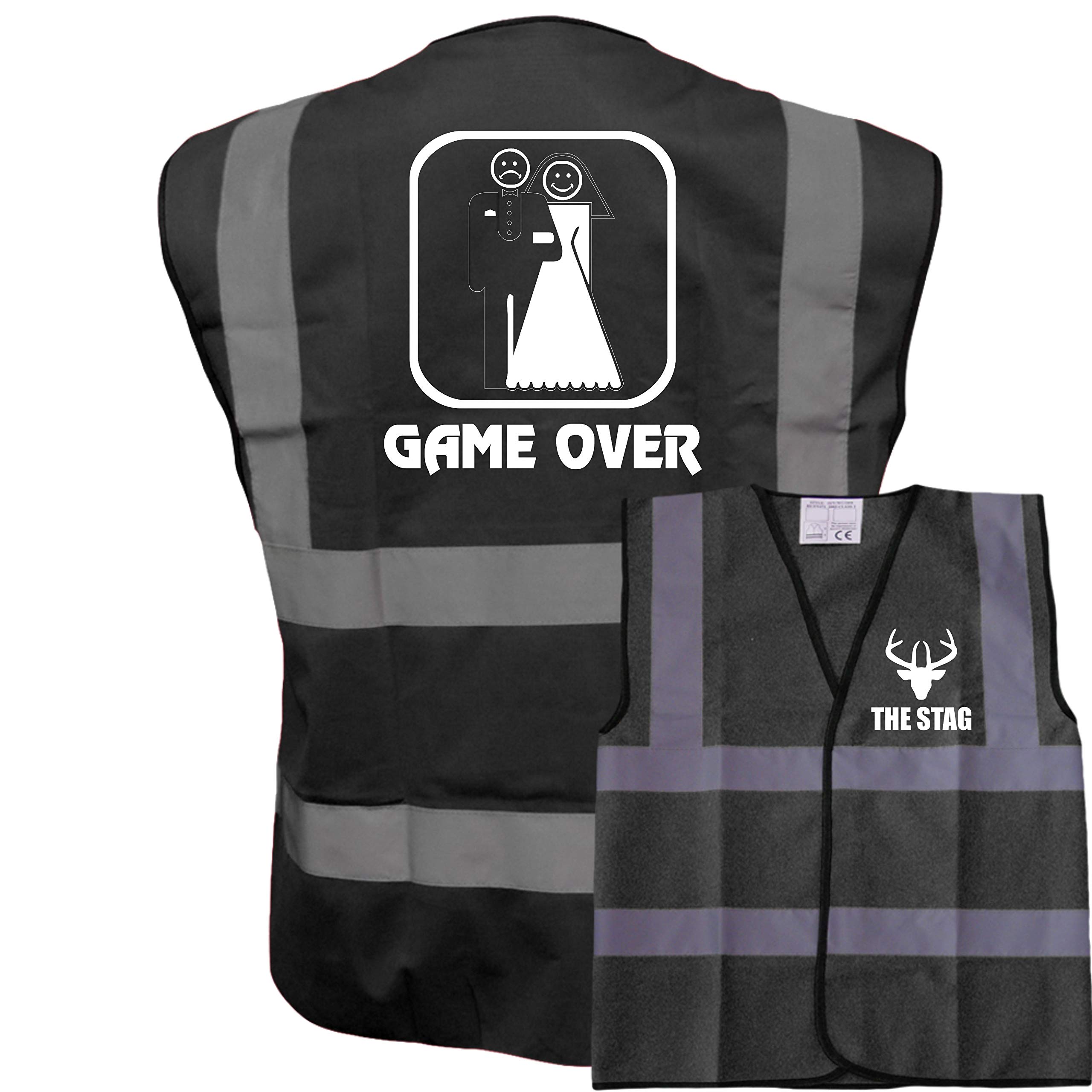 Game Over Stag Vest! Black Hi Vis Vest -Ideal For Stag Do & Stag Nights XXXL