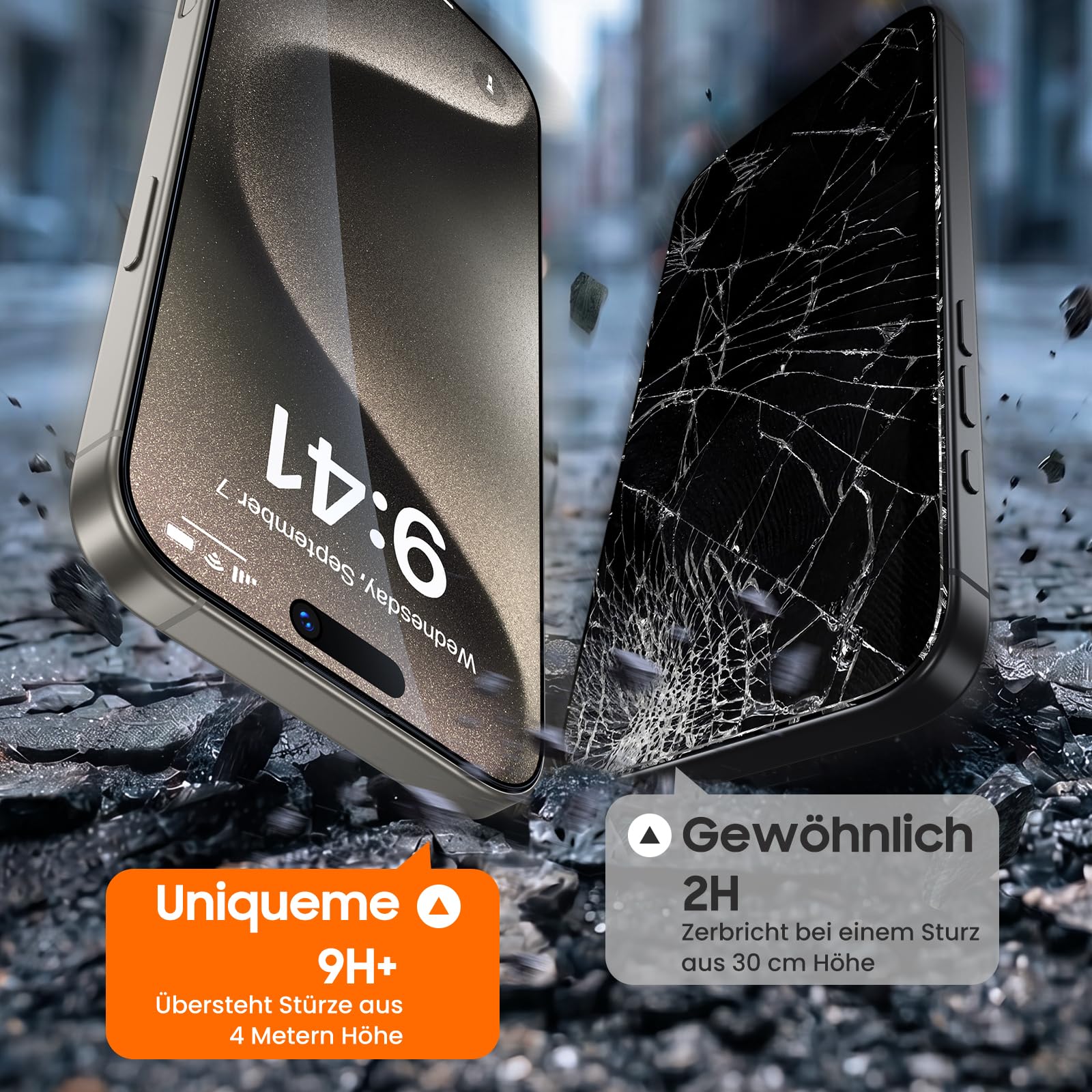UniqueMe für Panzerglas Sichtschutz für iPhone 15 Pro - 2 Stück