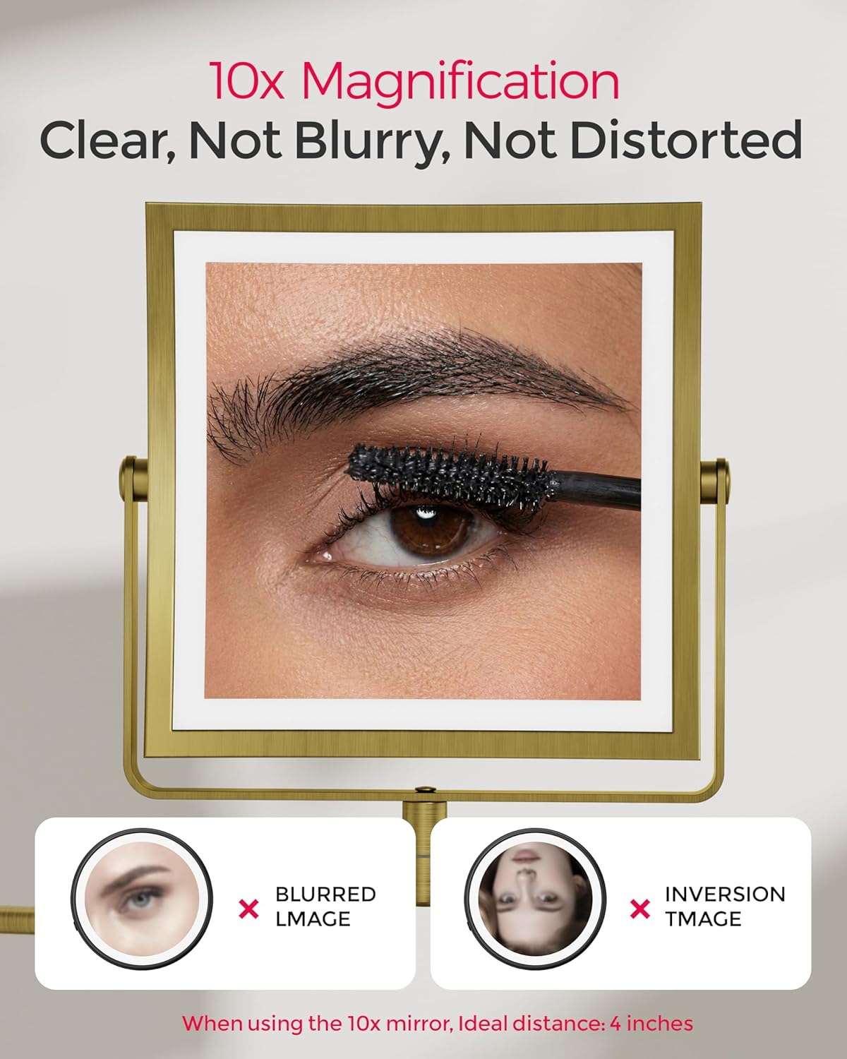 Rechargeable Wall Mounted Makeup Mirror with Lights, 4000mAh Double Sided 1X/10X Magnifying Vanity Mirror with 3 Color Lights, Touch Dimmable, 360° Extension Foldable Arm (Antique Brass)