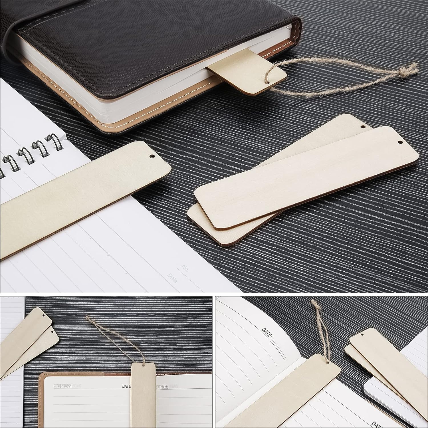 40 PCS Unfinished Wood Blank Pieces with Hole, Rectangle-Shaped Wood Hanging Tags DIY Wooden Bookmarks for Craft Projects, Hanging Decorations, Painting, Staining