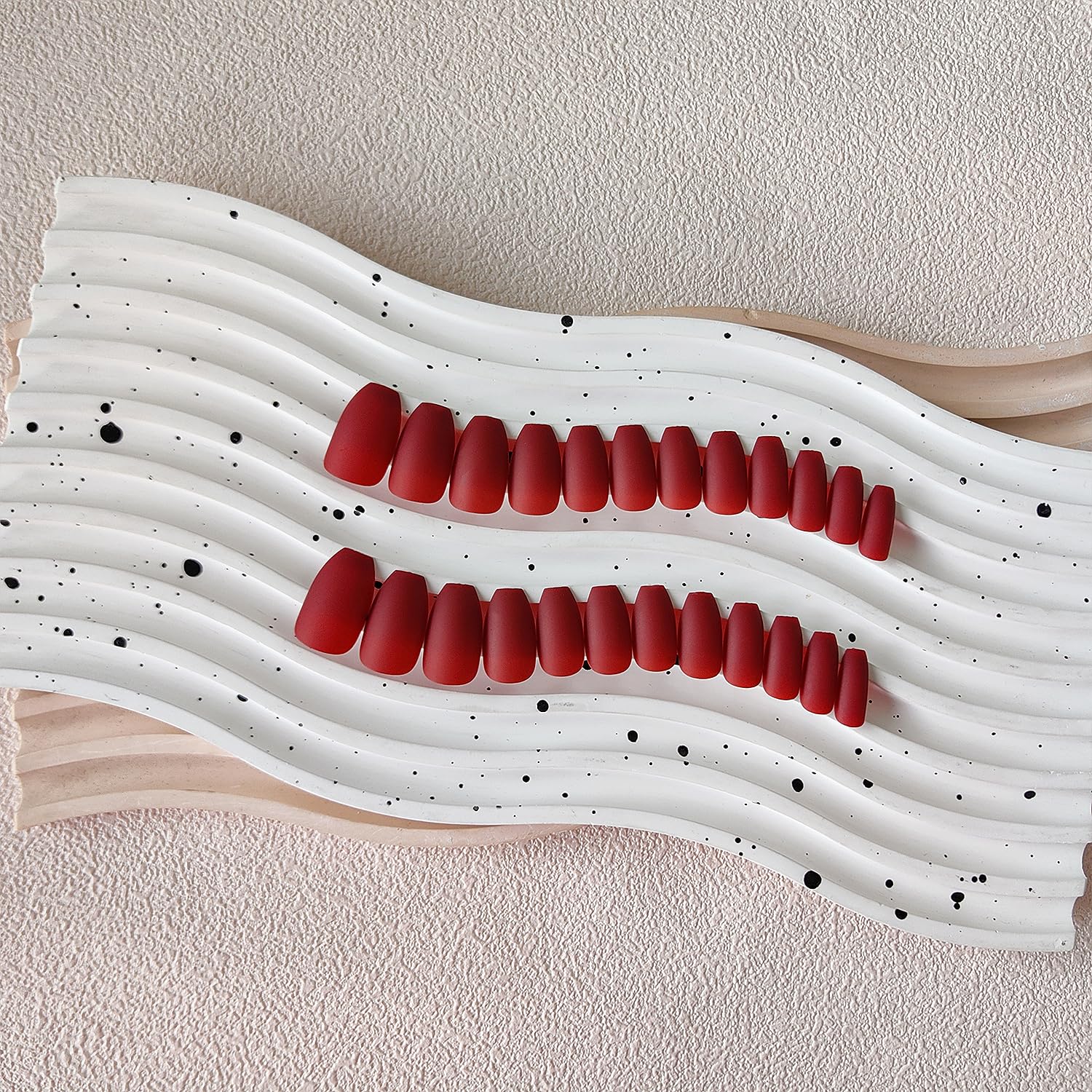 KQueenest Acrylic Press on Nails Short Medium Coffin, Matte Wine Red False Nails Short Ballerina - Image 4