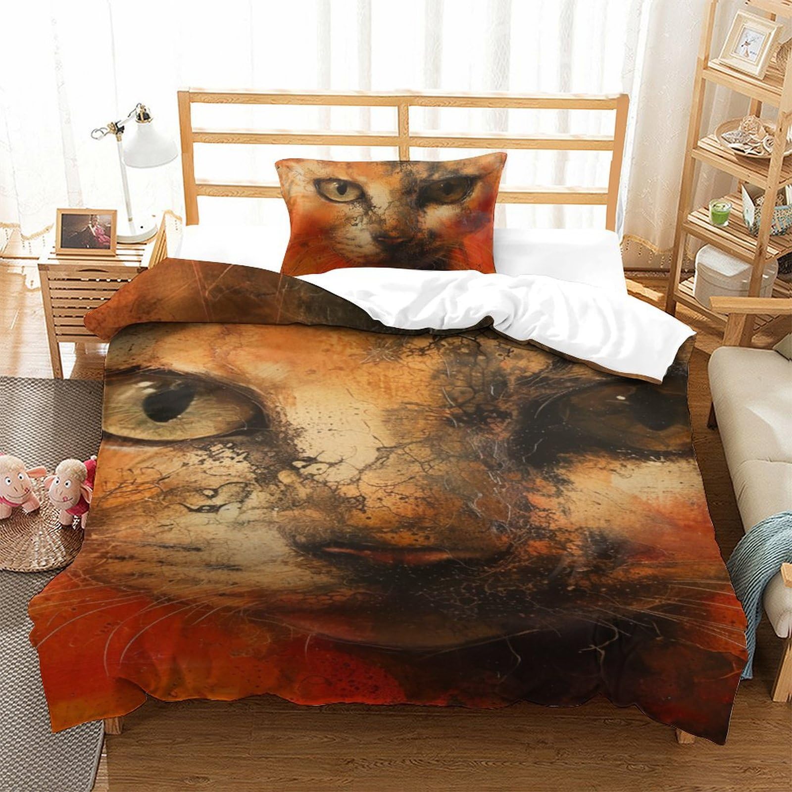 Housse de couette chat coloré pour illuminer la décoration d'une chambre d'enfant