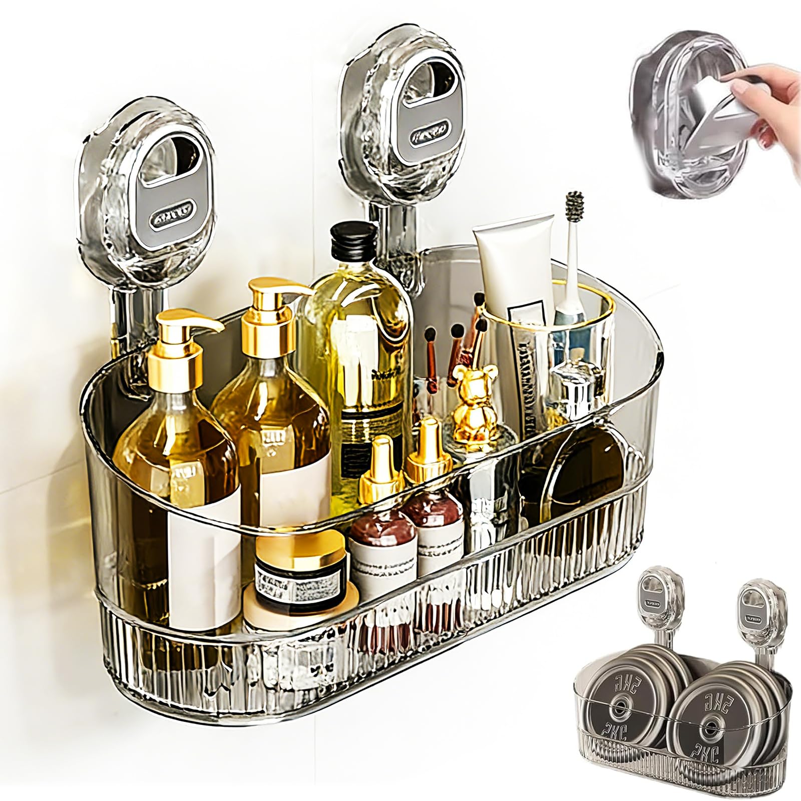 No-Drill Bathroom Suction Storage Box Large Capacity Strong Load-Bearing No Drill Bathroom Shelves Bathrooms Suction Organizer Drain Rack