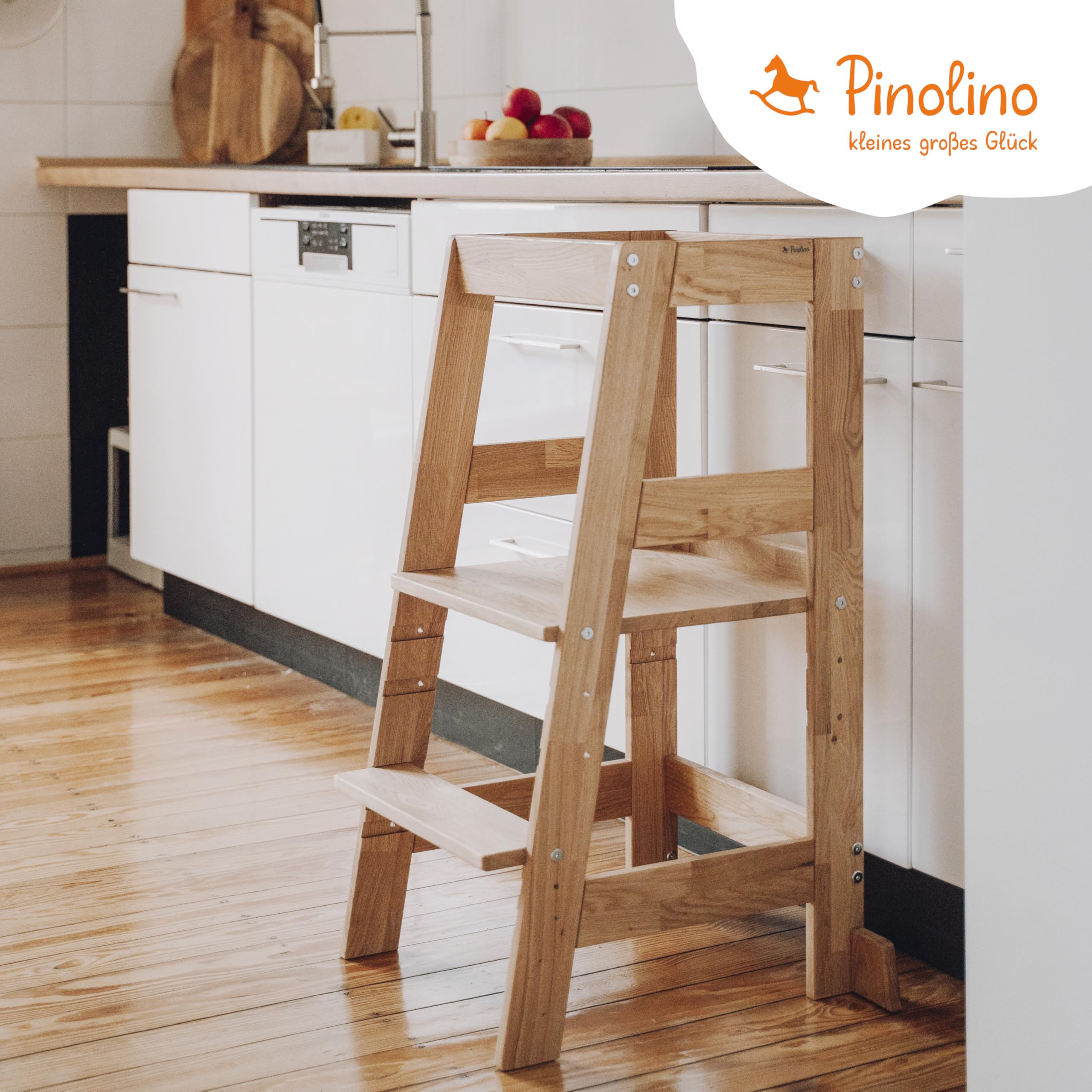 PINOLINO Fino Lernturm - Höhenverstellbarer Kinderhocker ab 1 Jahr – Kinder Tritthocker aus massiver Eiche - Kindertritt, Kleinkindturm, Learning Tower Montessori-inspiriert, Eiche